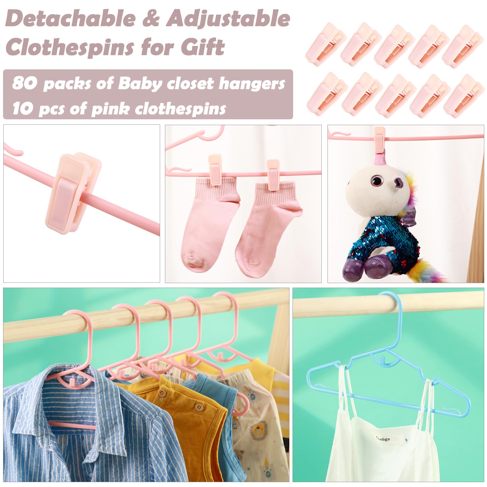 100-Pack Anti-Slip Plastic Baby Hangers - Light Pink Closet Organizers for Infant Clothes | Secure & Space-Saving Nursery Storage Solution