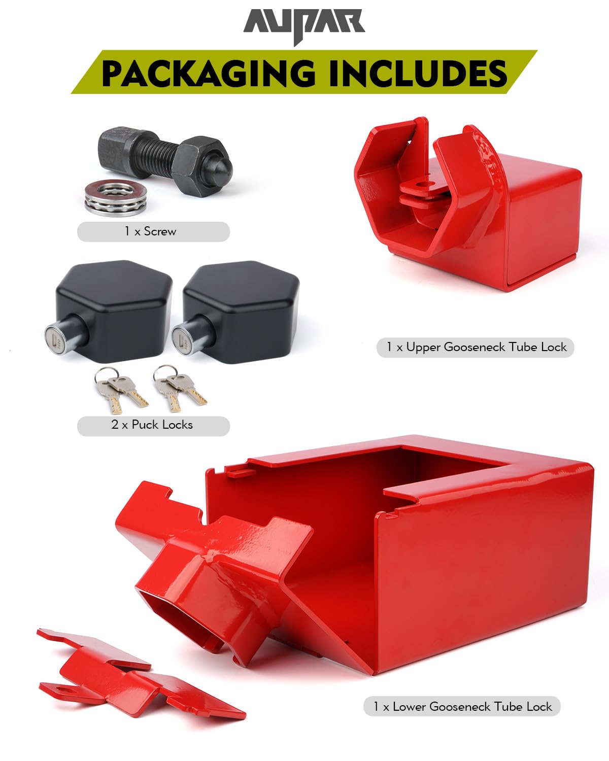 Gooseneck Trailer Lock Kit with Key - Universal Fit for 7-Inch Bottom Plate Couplers - Patented Anti-Theft Design (Red) - Secure Your RV, Boat & Utility Trailers