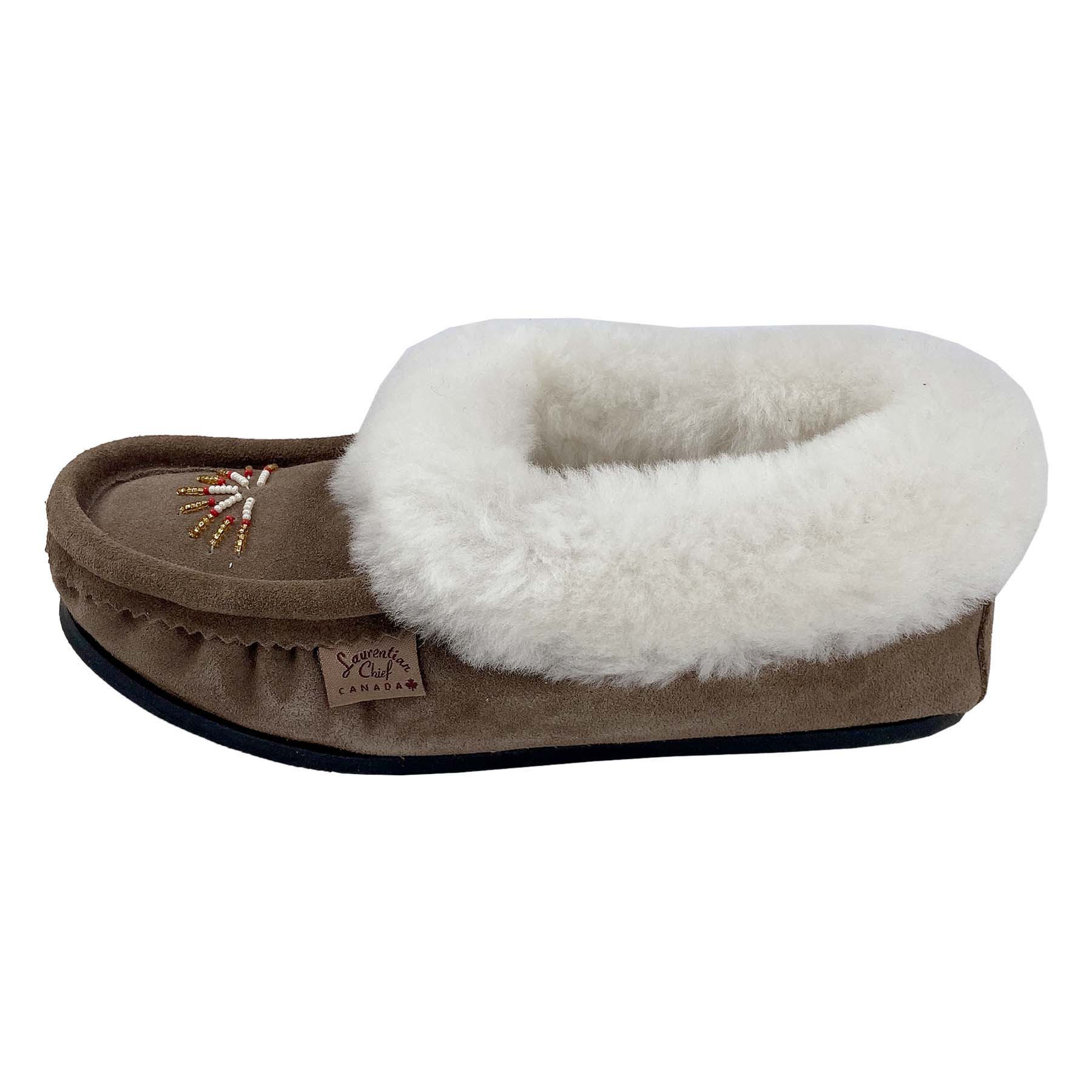 Women's Comfortable Smoke Beaded Rubber Sole Sheepskin Slippers - Cozy Indoor/Outdoor House Shoes for Winter & Lounge Wear