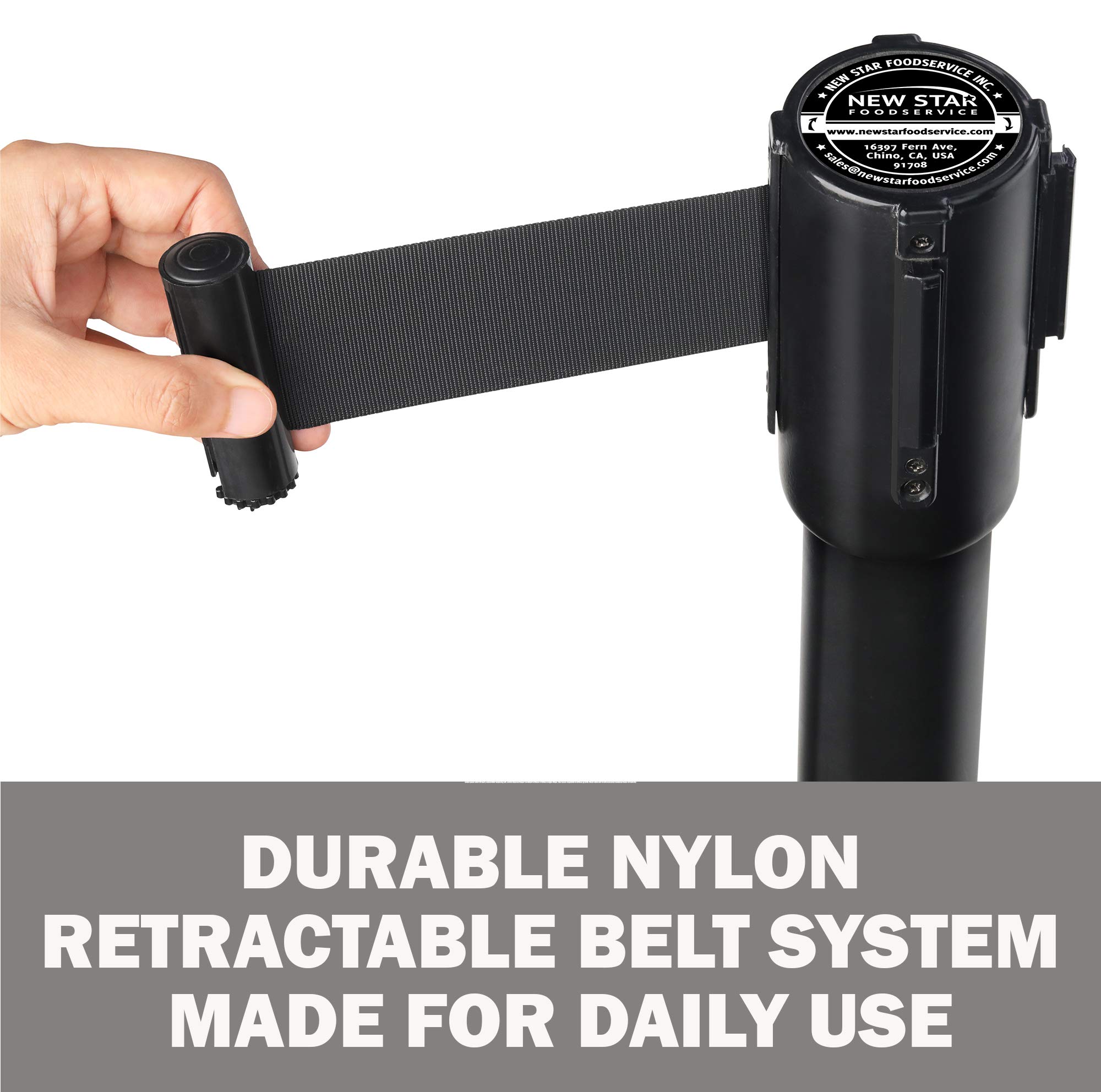 New Star Foodservice 54590 Retractable Belt Stanchions - 36-Inch Height, 6.5-Foot Belt, Set of 2 (Black) - Perfect for Crowd Control in Restaurants, Events & Retail Stores