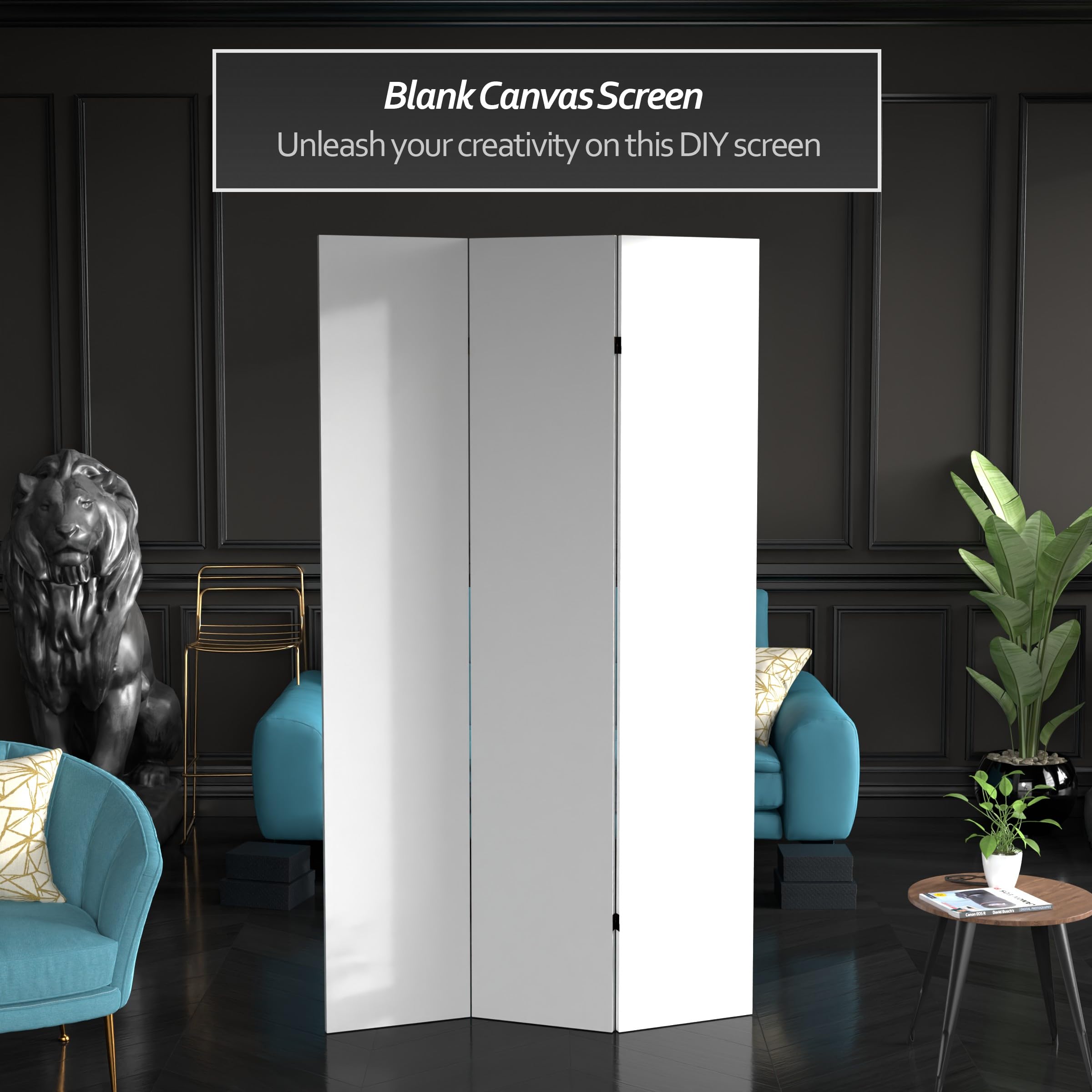 DIY 7ft Tall White Canvas Room Divider - 3 Panel Folding Privacy Screen for Home, Office & Events | Oriental Furniture