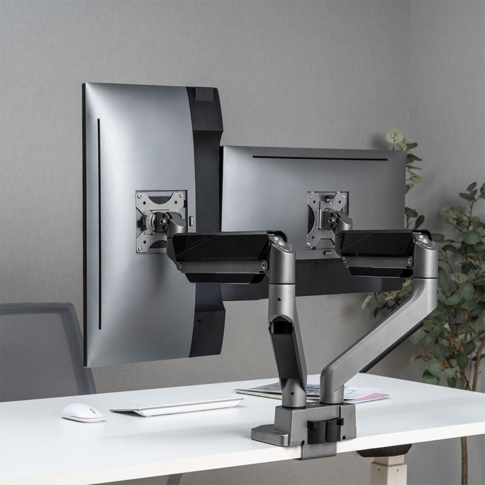 Activiva Heavy Duty Dual Monitor Gas Spring Monitor Arm - Adjustable Ergonomic Desk Mount for Home & Office Workstations - Perfect for Gaming, Coding, and Multitasking