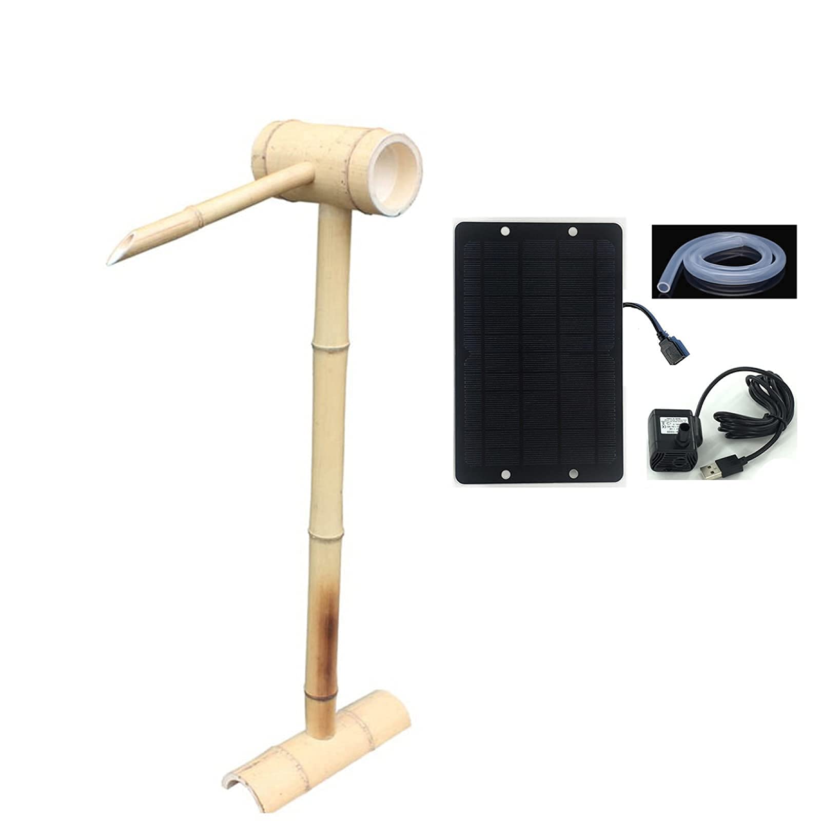 ZYXYYDS Solar Powered Bamboo Water Fountain - Eco-Friendly Garden Decor with Drip Wheel & Bird Attractor | Perfect for Outdoor Landscaping, Patio, and Zen Garden Water Features