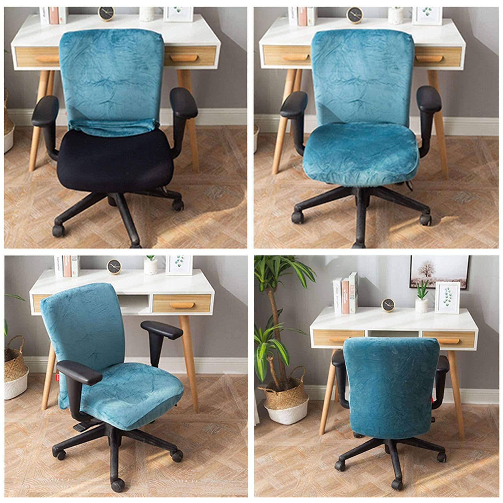 Velvet Office Chair Covers - Stretchable Computer Desk Chair Slipcovers for Swivel Chairs, Soft Washable Protector for Boss Chairs (Brown) | Perfect for Home Office, Gaming Setup & Conference Rooms