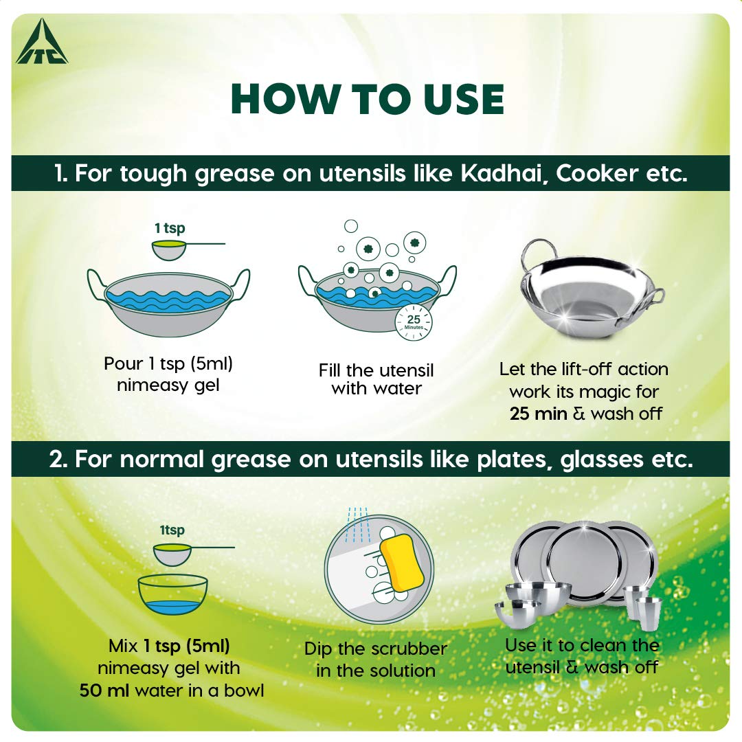 Nimeasy Dishwashing Liquid Gel Refill Value Pack - 900ml Enzyme-Powered Kitchen & Utensil Cleaner with Neem Extracts & Citrus Fragrance | Tough Grease Removal for Pots, Pans & Dishes