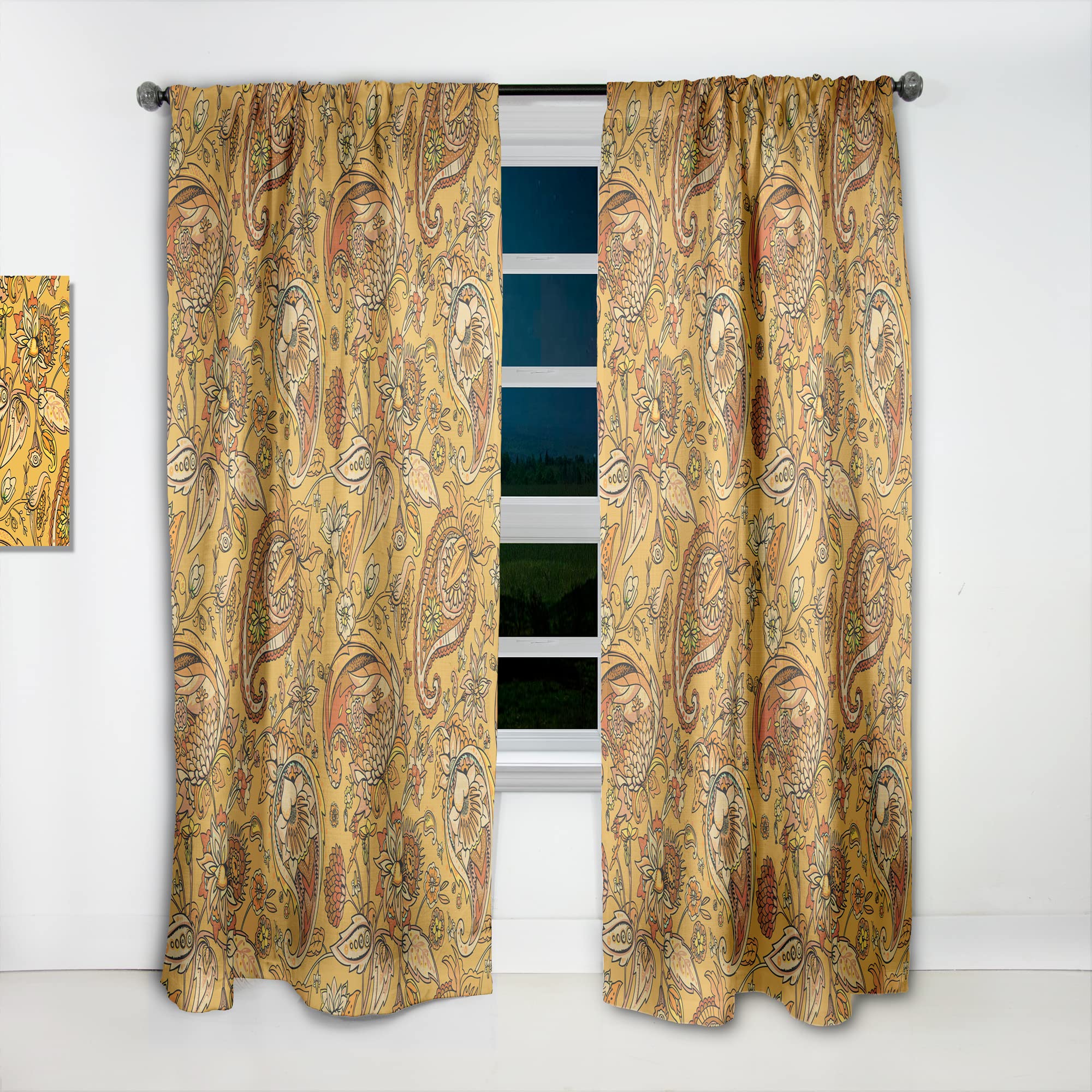 DesignQ Thermal Insulated Curtains - Oriental Paisley Pattern Single Panel (52x95 inches) for Bedroom & Living Room - Elegant Window Drapes for Home Decor & Light Blocking