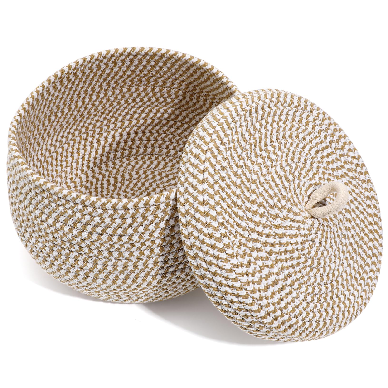 Small Woven Rope Basket with Lid - Round Storage Organizer for Home Decor, Closet, Bathroom & Nursery Organization | Decorative Storage Box for Toys, Blankets & Essentials