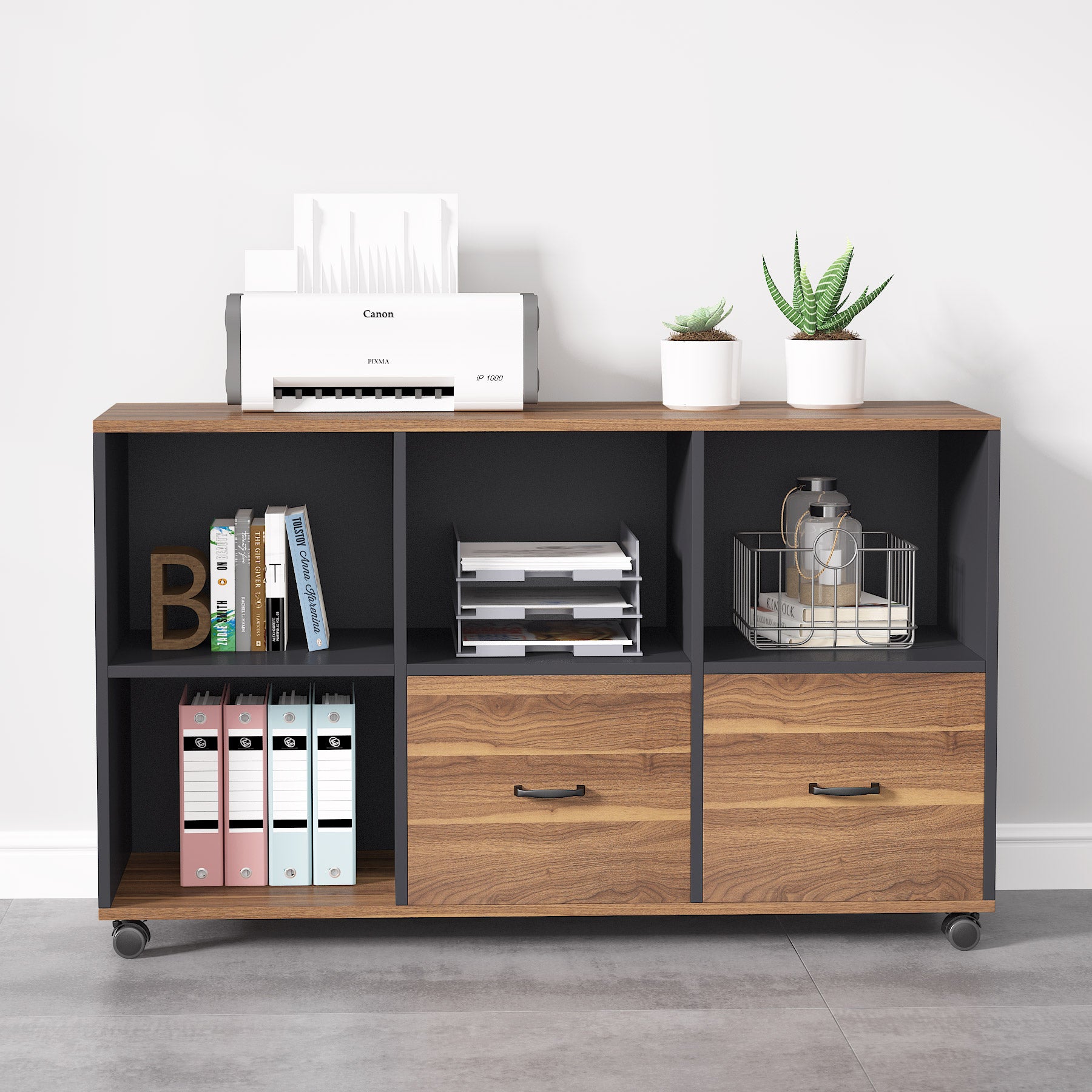 43 File Cabinet with Wheels - Mobile Letter Size Filing Storage Cabinet for Office, Home, or School Organization