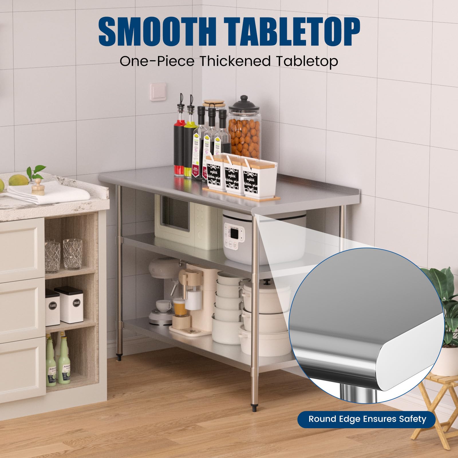 Stainless Steel Rolling Work Table 24x48 Inches - Heavy Duty Metal Food Prep Table with Backsplash & 2 Adjustable Shelves - Commercial Kitchen, Restaurant, Outdoor BBQ, Home Garage Workstation - Ideal for Cooking, Baking, Catering & Workshop Projects