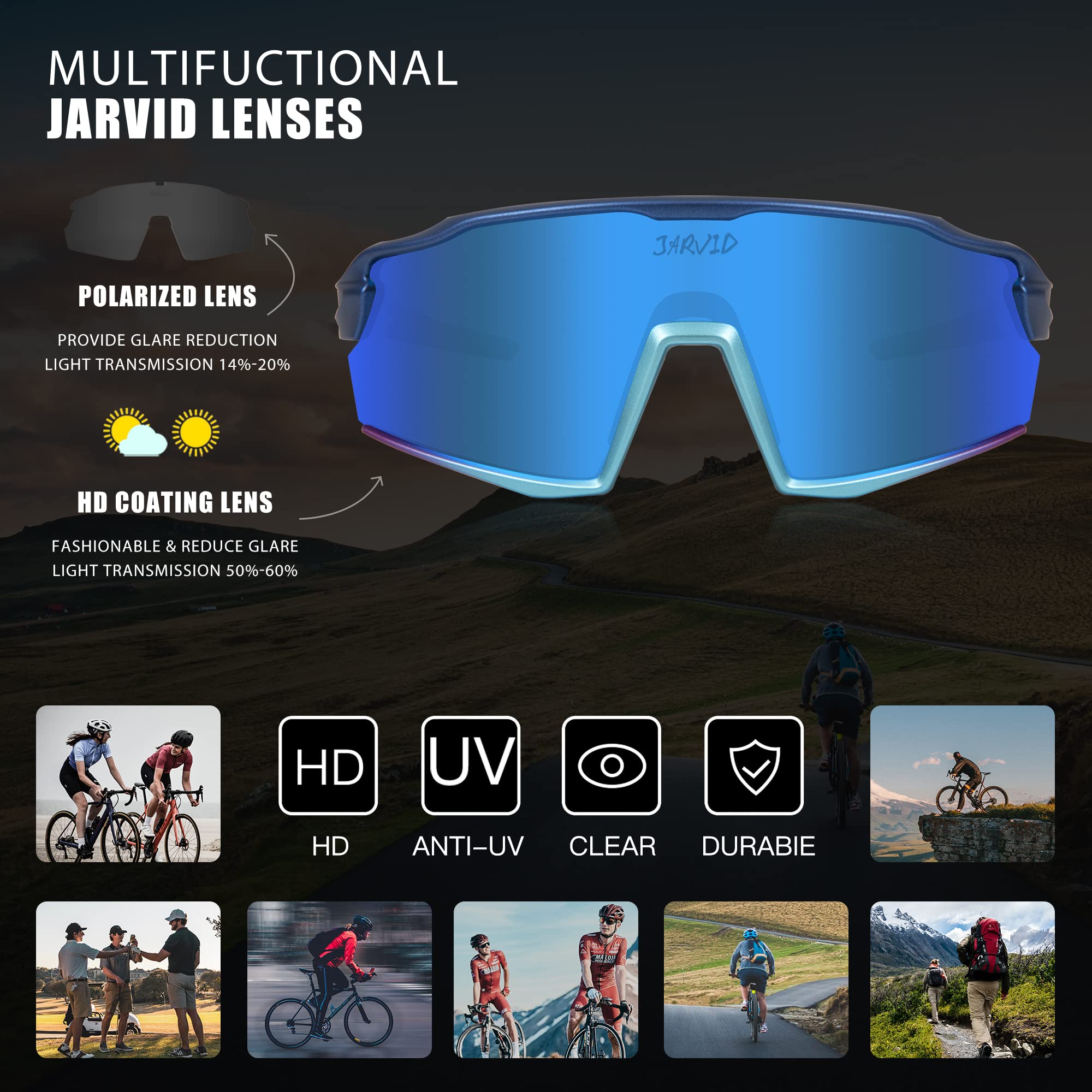 Polarized Cycling Glasses for Men & Women - UV Protection Sports Sunglasses with 4 Interchangeable Lenses for Road Biking, Running & Outdoor Activities