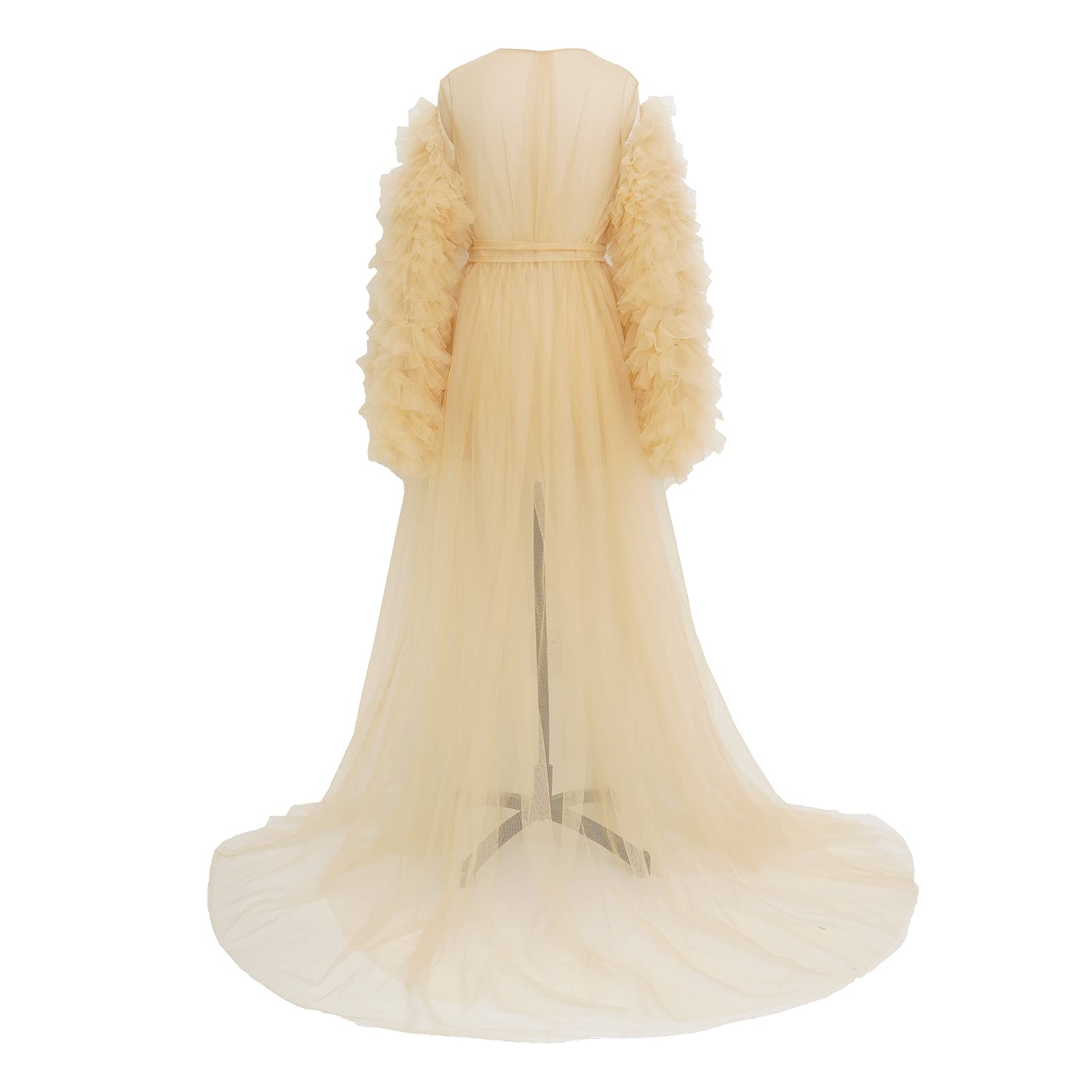 Elegant Long Nightgown & Puffy Tulle Bathrobe for Women - Maternity Photo Shoot, Bridal Boudoir, Lingerie Cover-Up - Soft Sheer Robe for Relaxation & Special Occasions
