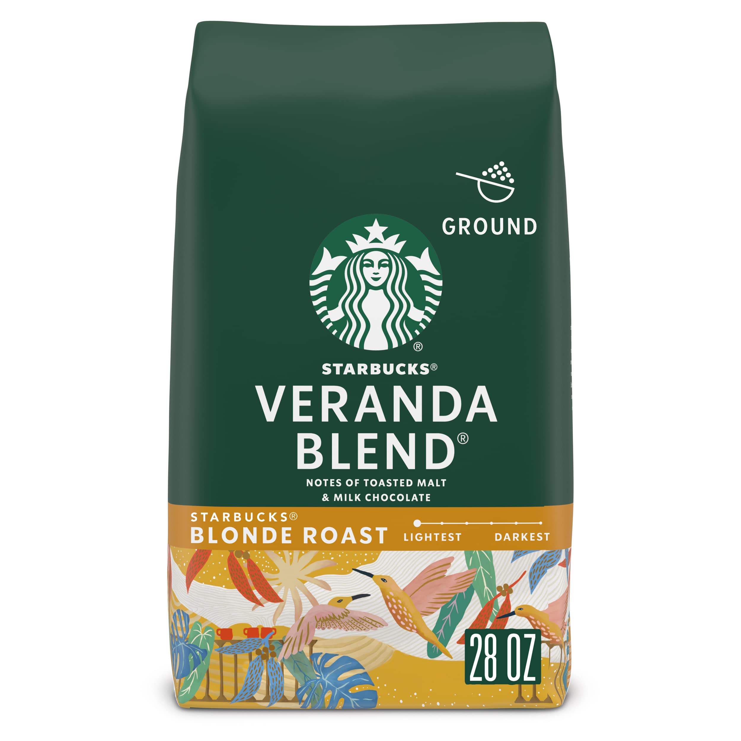 Starbucks Veranda Blend Blonde Roast Ground Coffee - 100% Arabica, 28 oz Bag - Perfect for Morning Brew, Office & Home Use