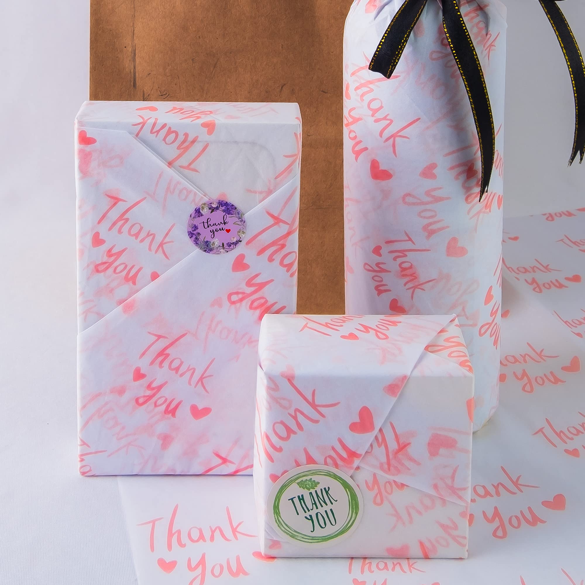 MR FIVE 100 Sheets Bulk White & Pink Thank You Tissue Paper - 20