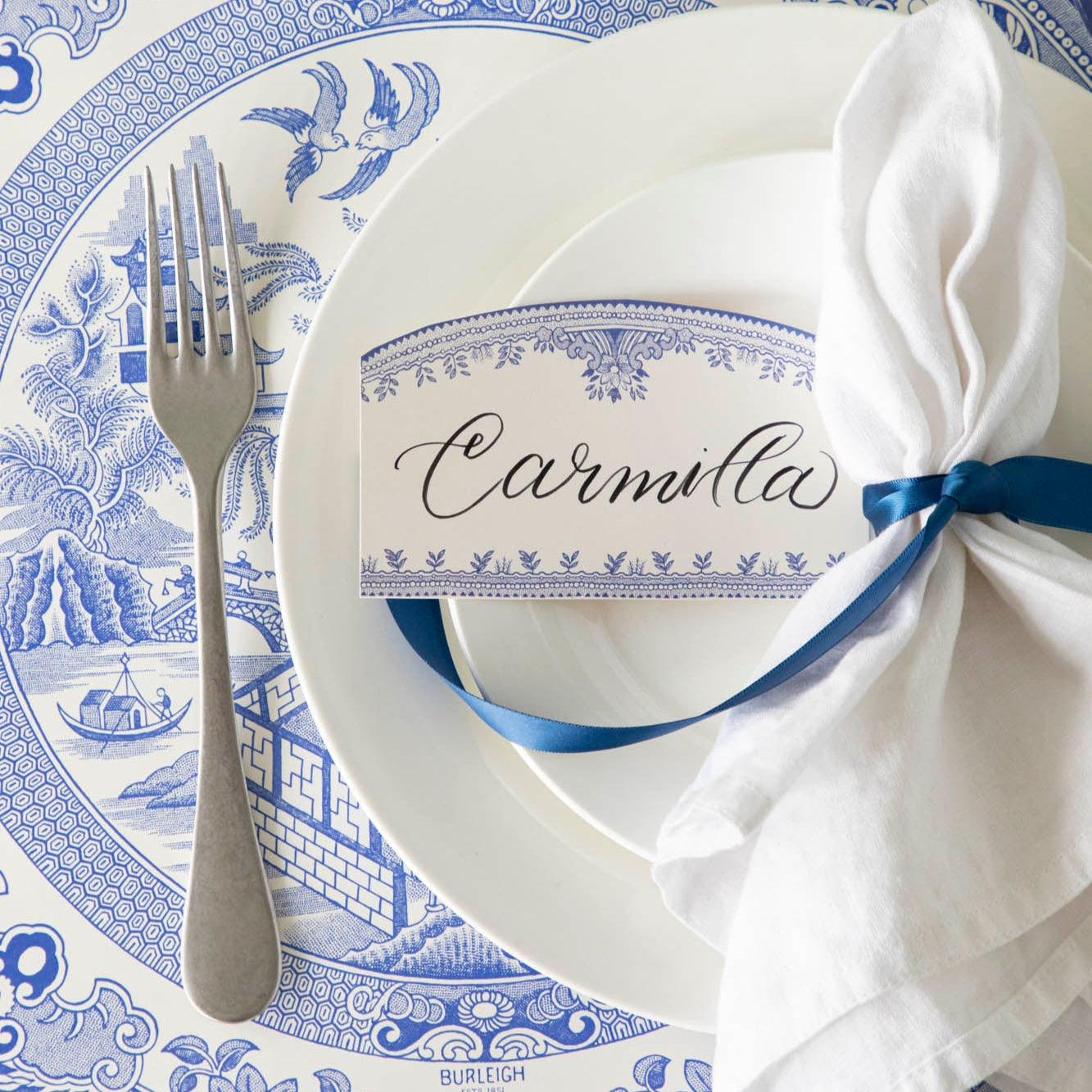 Burleigh Blue Place Card - Elegant Wedding & Event Name Cards for Table Settings - Perfect for Weddings, Dinner Parties & Special Occasions