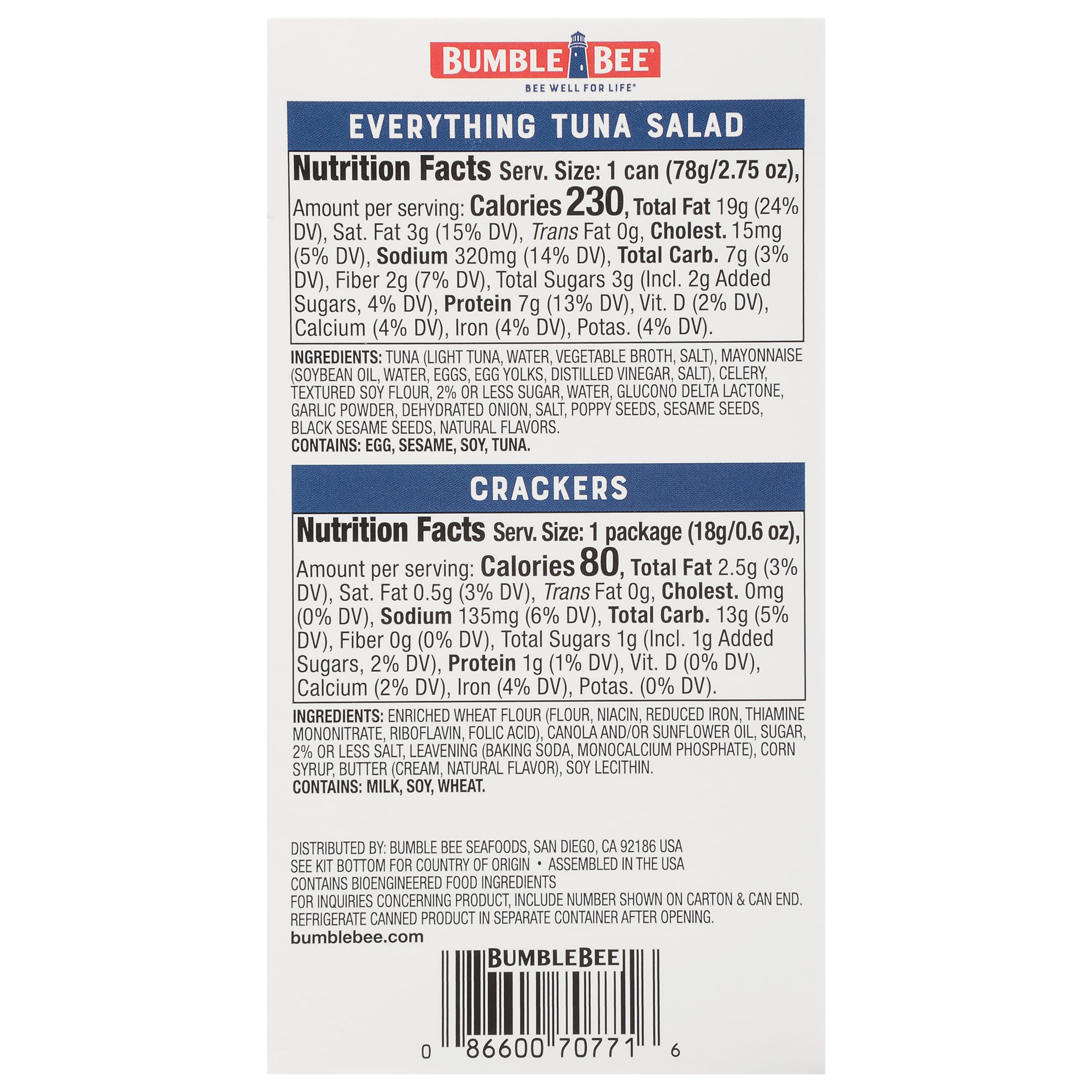 Bumble Bee Everything Bagel Seasoning Tuna Salad Kit with Crackers, 3.35 oz (Pack of 12) - Wild Caught, Ready to Eat Protein Snack - Shelf Stable, Includes Spoon - Perfect for Office Lunch, Road Trips & Outdoor Adventures