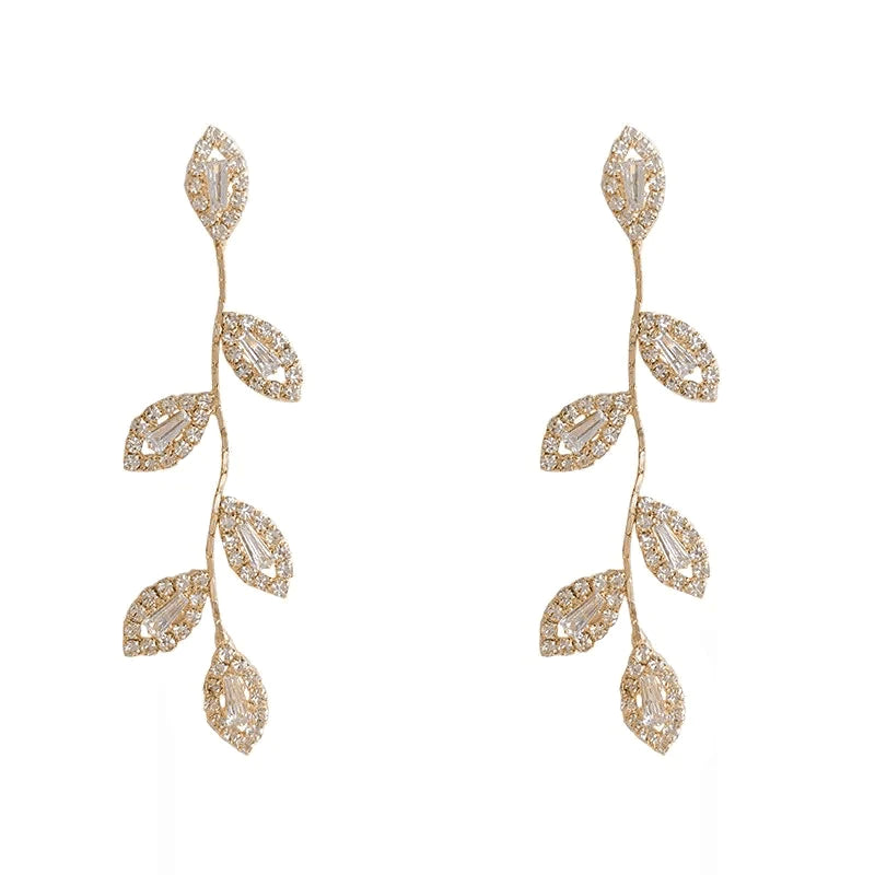 Elegant Gold Crystal Vine Wedding Earrings A9809 – Perfect for Bridal Jewelry, Prom, and Formal Occasions