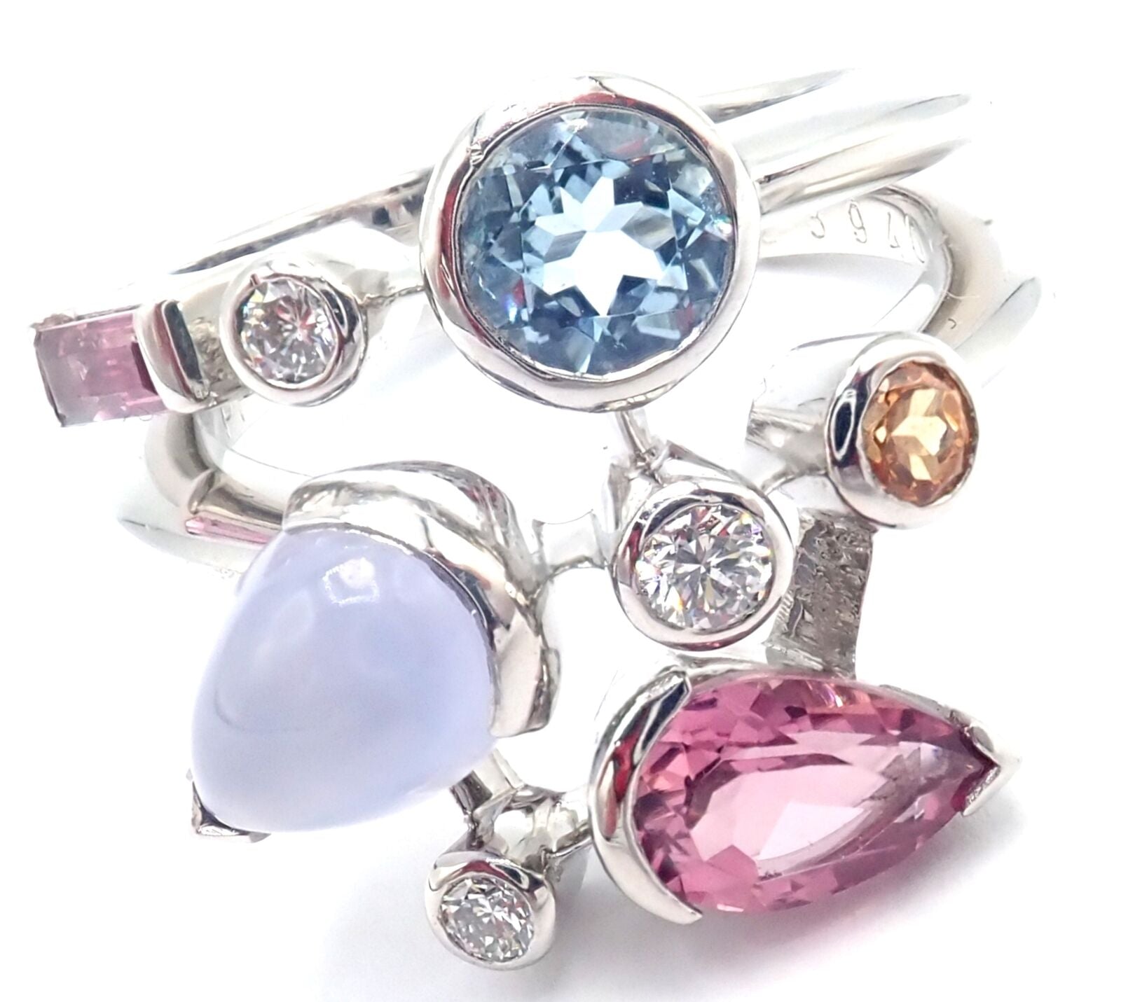 Authentic Cartier Meli Melo Platinum Ring with Chalcedony, Tourmaline, Garnet & Diamonds | Luxury Jewelry for Weddings, Anniversaries & Special Occasions