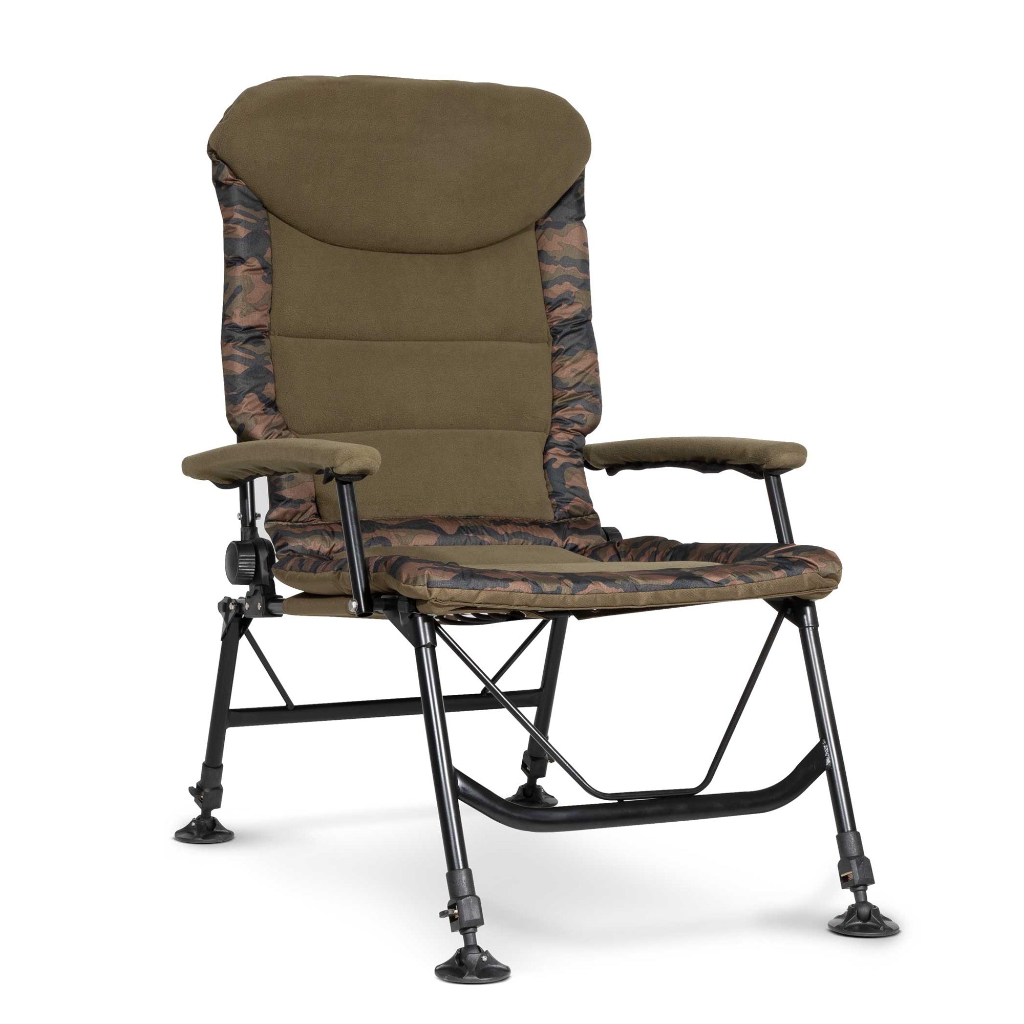 Premium Portable Fishing Chair with Reclining Backrest, Padded Armrests & Adjustable Rotating Feet - DL73 - Perfect for Camping, Beach, Backyard & Outdoor Relaxation