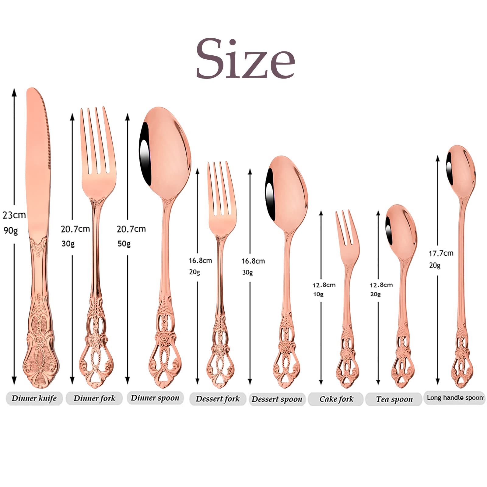 8-Piece Luxury Royal Silverware Set - 18/10 Stainless Steel Copper Flatware Service for 2, Elegant Tableware Cutlery Set with Forks, Spoons & Knives in Rose Gold & Mirror Polish (Dishwasher Safe) - Perfect for Weddings, Anniversaries & Fine Dining