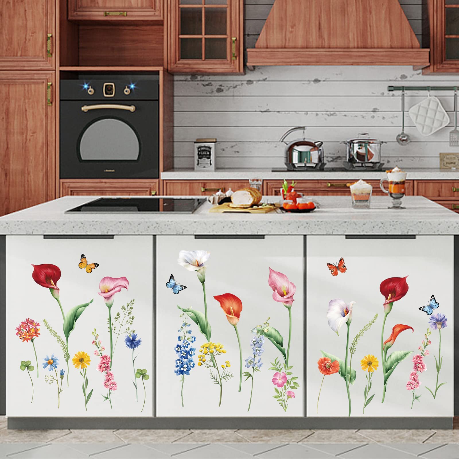 Calla Lily Wall Decals - Flower Grass Stickers for Living Room & Bedroom Decor