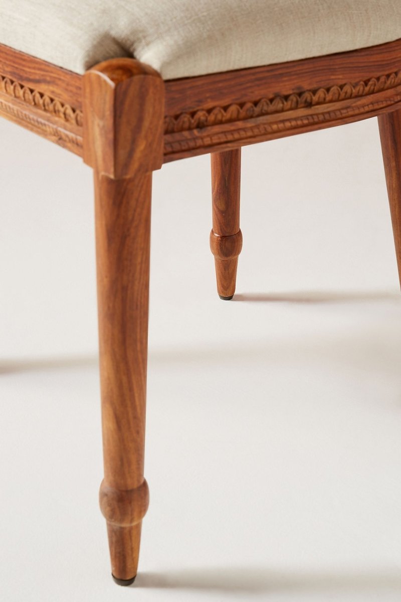 Hand Carved Bee Design Wooden Dining Chair - Natural Indian Wood - Perfect for Home, Restaurant, and Outdoor Dining