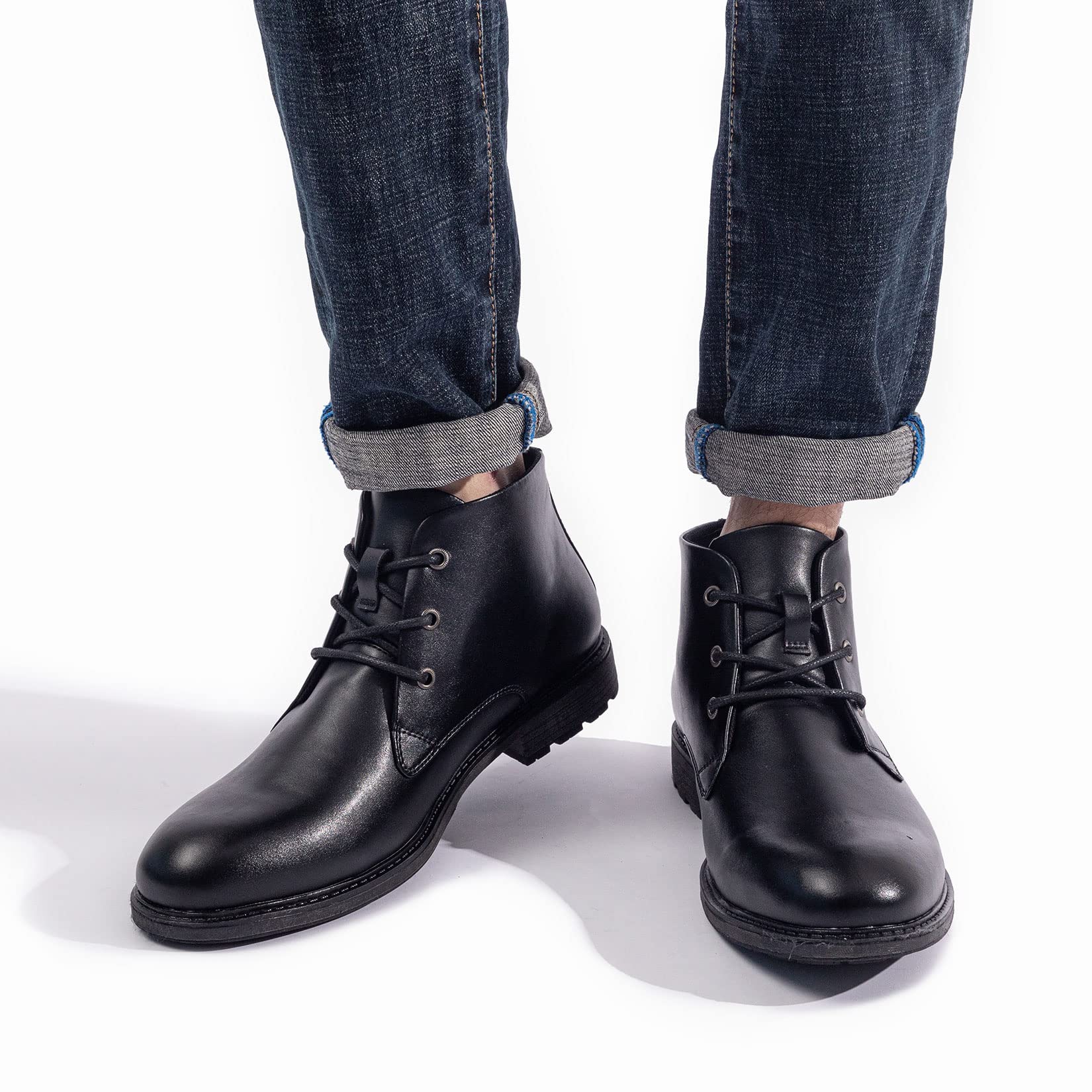 AMAPO Men's Oxford Dress Boots with Buckle & Side Zipper - Stylish Lace-Up Casual Boots for Work, Dating & Outdoor Activities