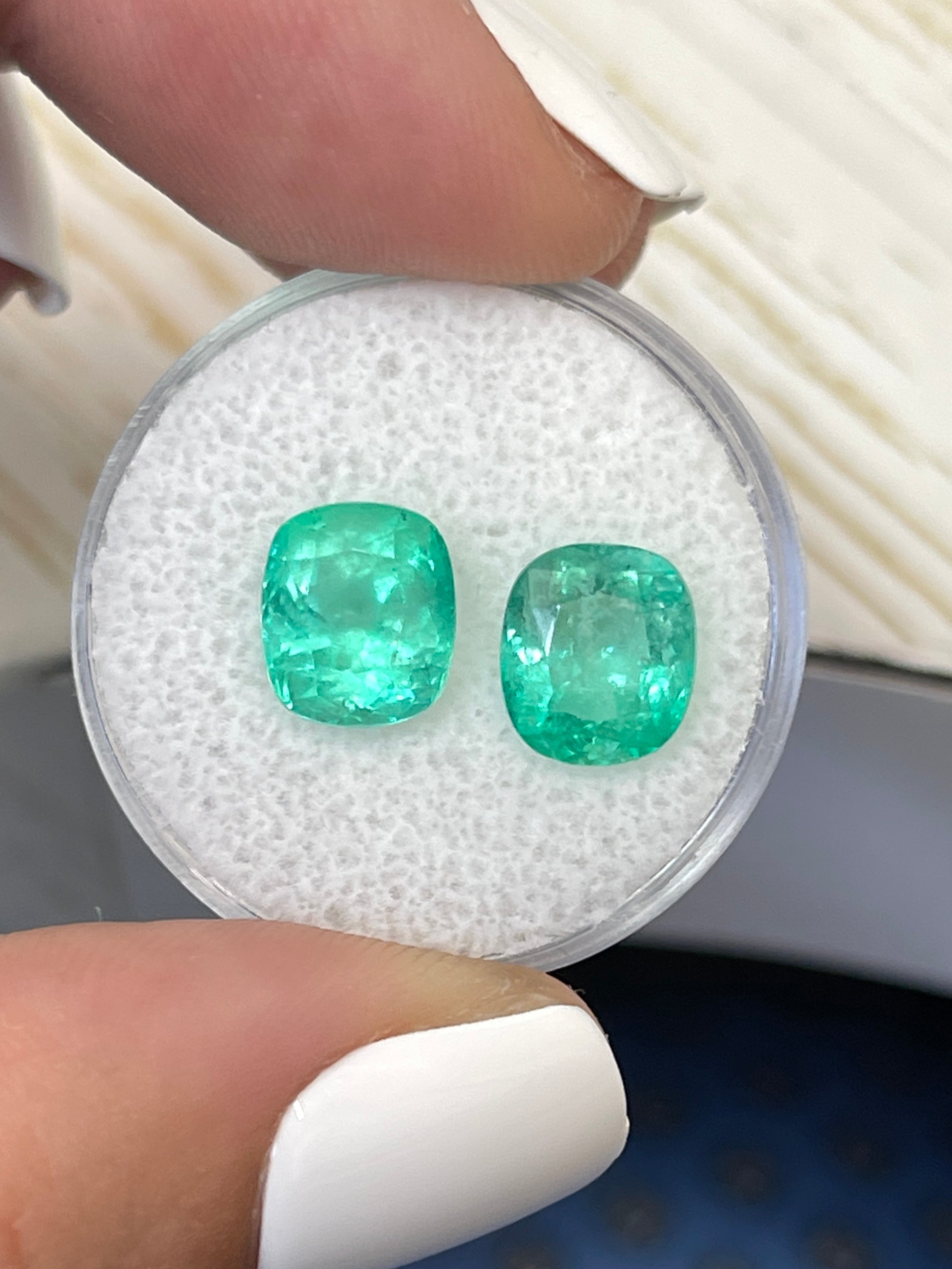 5.11tcw 9x8 Matching Light Bluish Green Natural Colombian Loose Emeralds - Cushion Cut Gemstones for Jewelry Making, Engagement Rings & Luxury Gifts