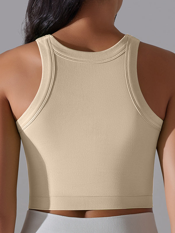 ZASUWA Women's Solid Color Ribbed Stretch Tight Round Neck Tank Top - Perfect for Yoga, Workouts, and Casual Wear