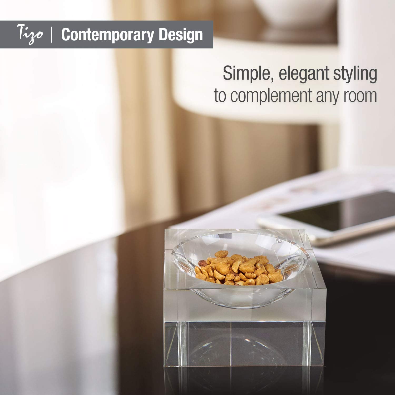 Elegant Clear Crystal Glass Bowl - 8 x 8 x 3.25 Inch Large Designer Centerpiece for Dining Table Decor, Wedding Reception, Party Serving, and Home Decoration