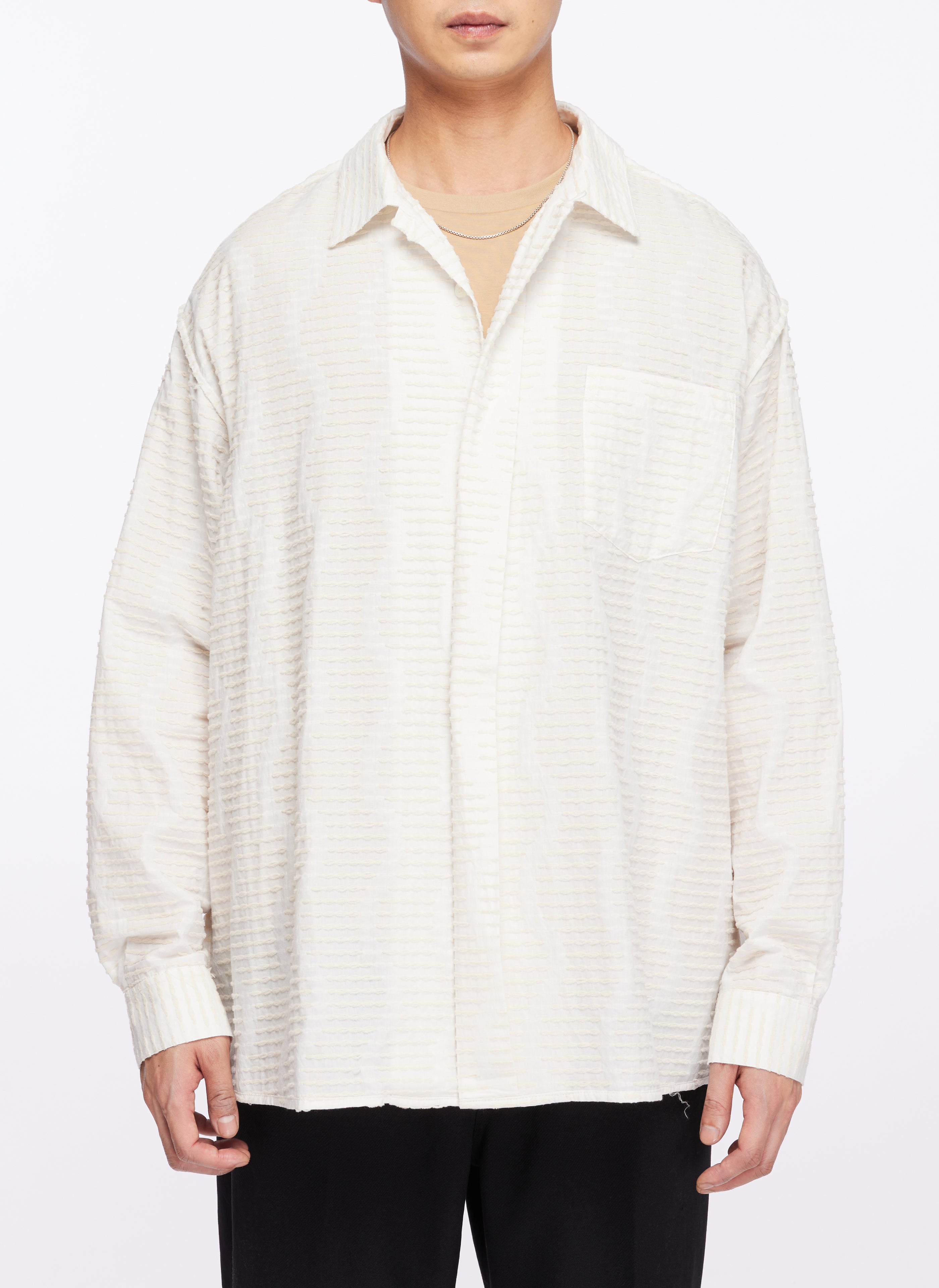 Premium Albini Cotton Jacquard Long Sleeve Open Collar Shirt for Men - Breathable Business Casual & Office Wear - Perfect for Work, Dates & Formal Events
