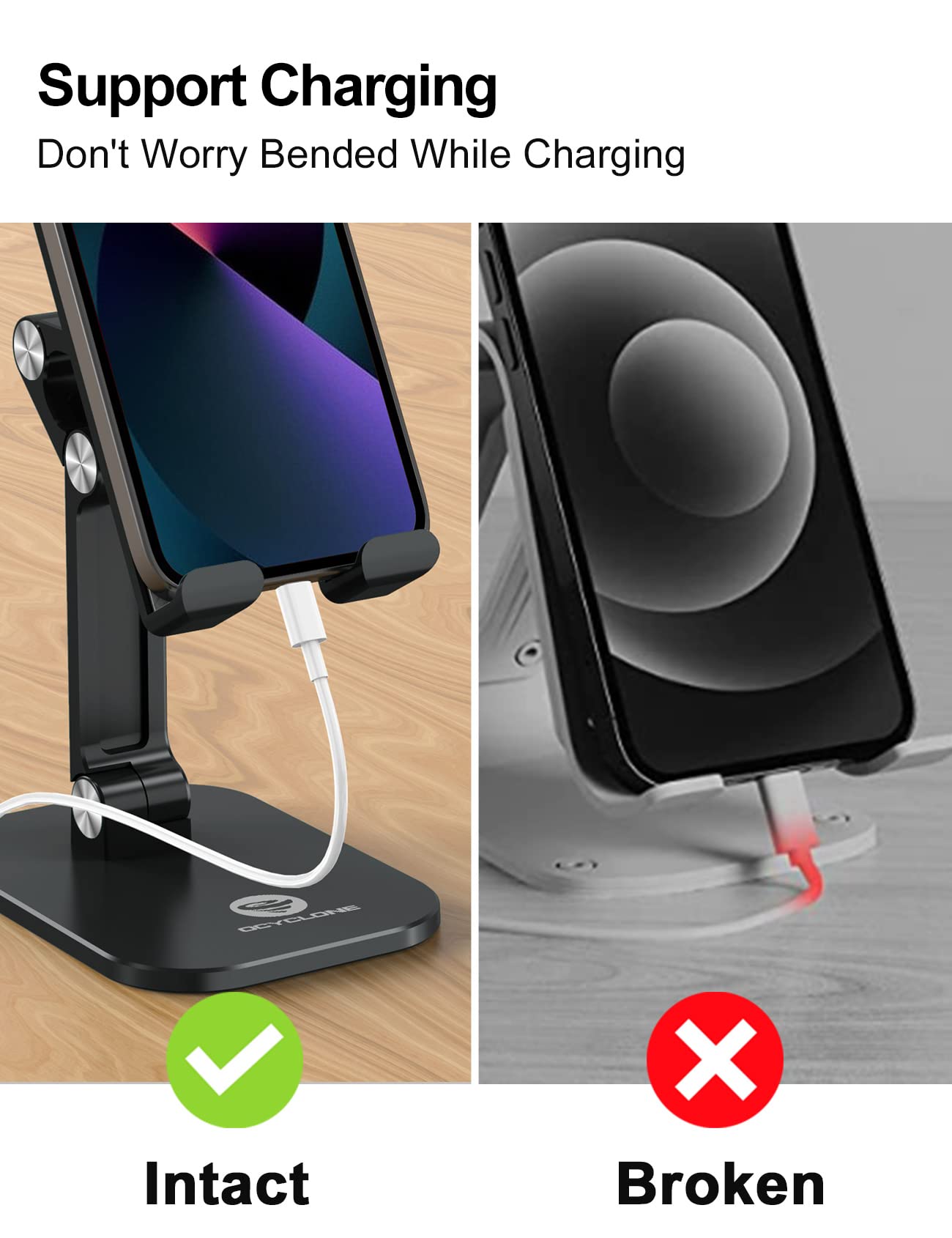 Adjustable Height & Angle Foldable Phone Stand Holder for Desk - Compatible with iPhone, iPad, Tablets 4.7