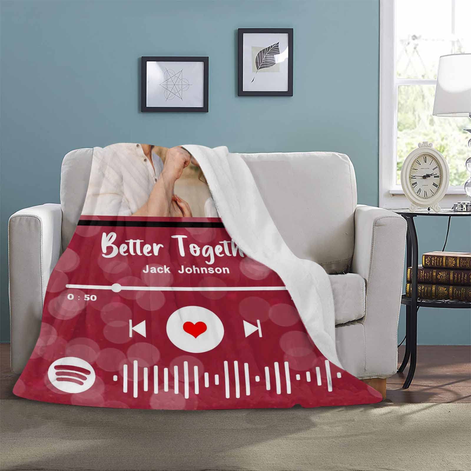 Custom Spotify Code Music Blanket - Personalized Photo Blanket with Your Song for Valentine's Day, Anniversary, Birthday & Christmas Gifts - 50