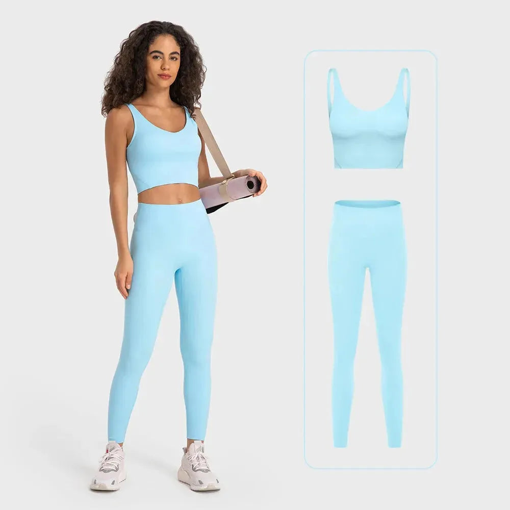 Women's 2-Piece Stretch Nylon Spandex Workout Outfit - Padded Crop Tank Bra & High Waist Yoga Leggings Set for Gym, Running & Yoga | Comfortable Tracksuit for Fitness & Active Lifestyle