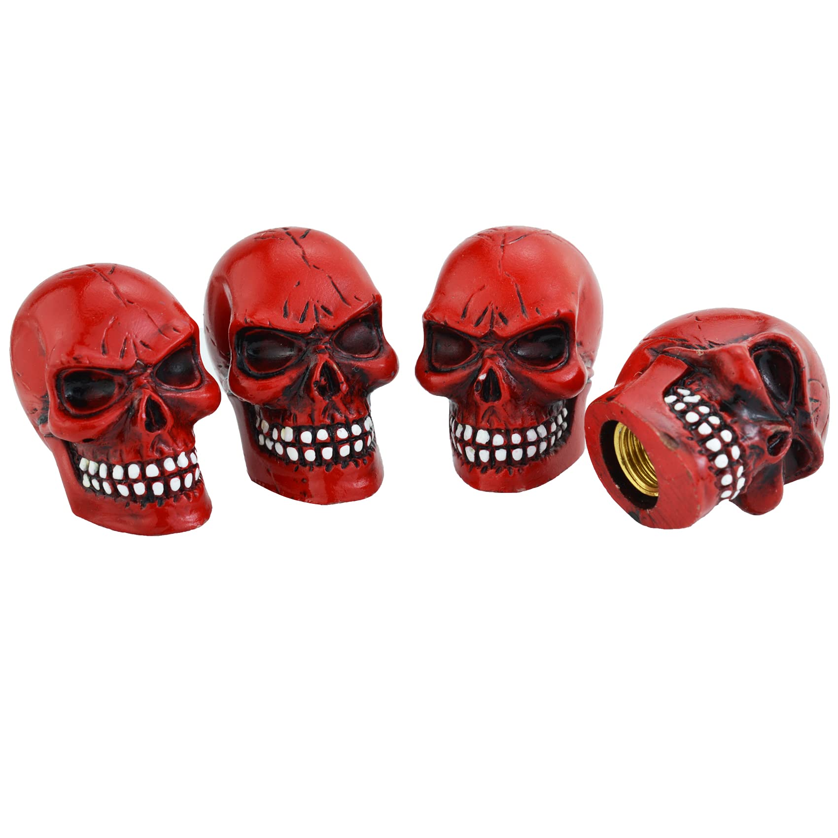 Abfer Skull Tire Valve Stem Covers - Red Car Accessories for Most Vehicles, Trucks, Motorcycles & Bikes - Durable Decorative Air Caps for Customization & Off-Road Adventures