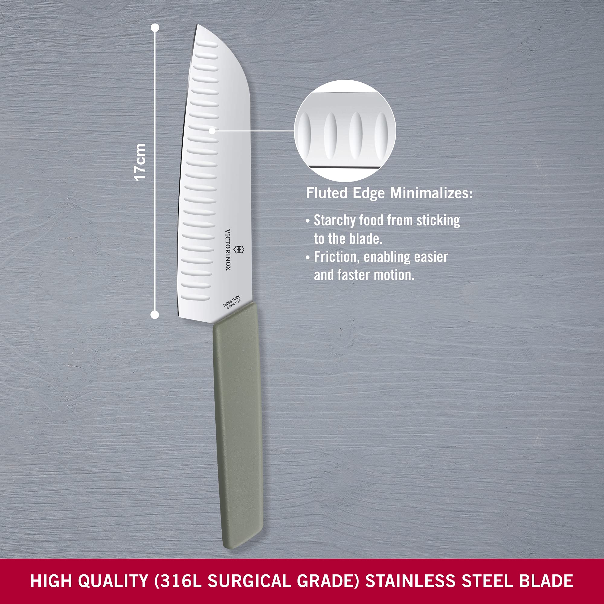 Victorinox Swiss Modern Santoku Knife 7 Inch - Ultra Sharp Kitchen Knife for Dicing, Slicing & Mincing - Premium Stainless Steel Chef Knife with Olive Wood Handle - Perfect for Home Cooking, Meal Prep & Professional Kitchens