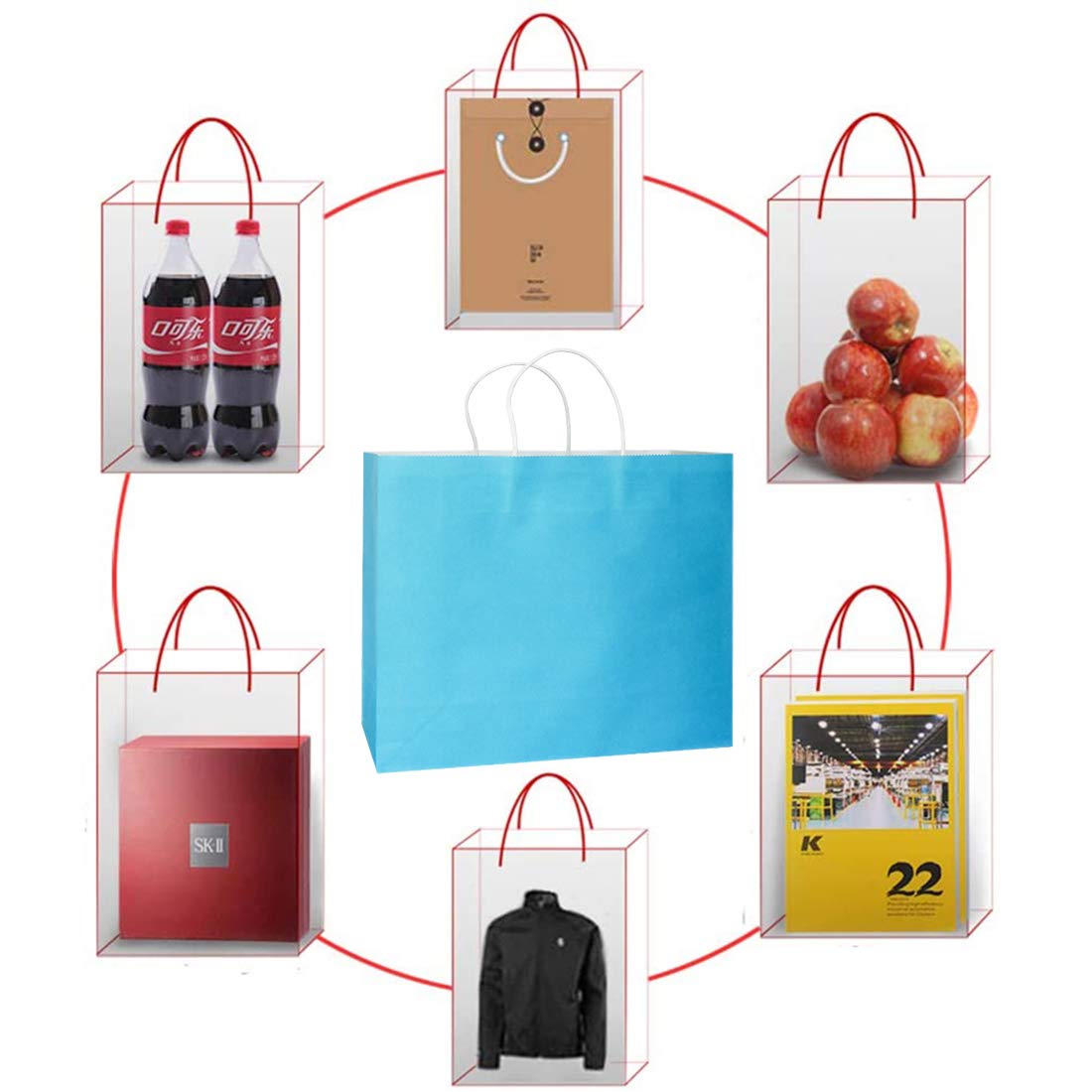AZOWA Large Kraft Paper Gift Bags with Handles - 12.5x4.7x10.2 Inches, Blue, 12 Pack - Perfect for Birthday Parties, Wedding Favors & Holiday Gift Wrapping