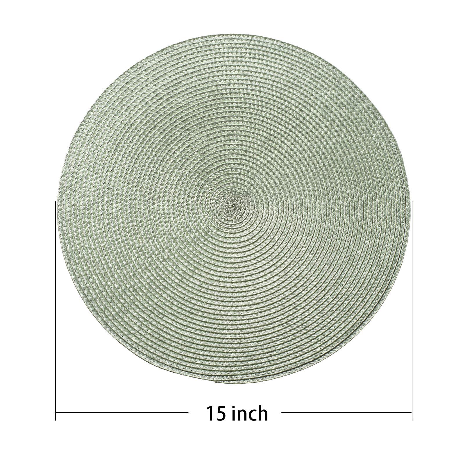 15 Inch Round Braided Placemats Set of 6 - Natural Woven Heat Resistant Table Mats for Dining Room Decor, Kitchen Table Setting, and Home Entertaining (Sage Green)