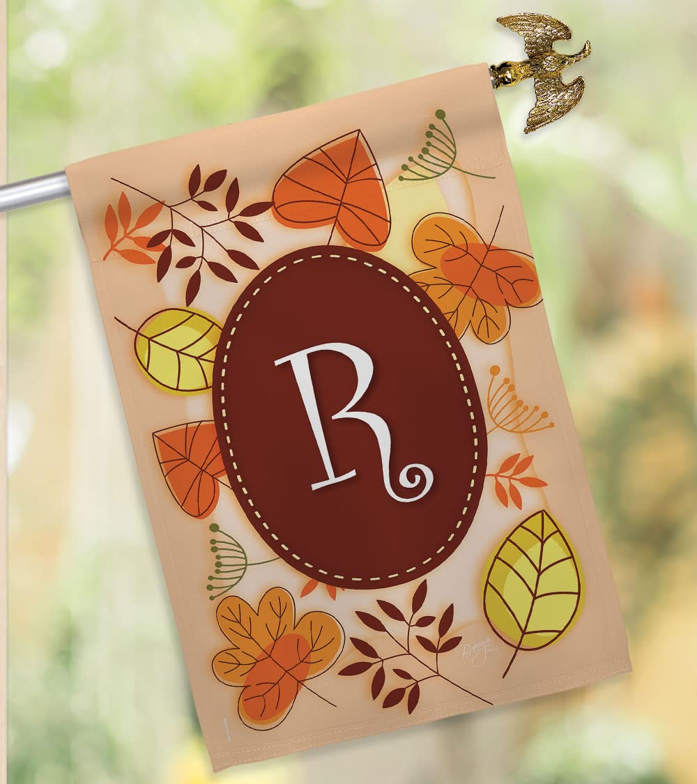 Breeze Decor Autumn R Initial Fall Harvest Flag Set - 28x40in Thick Fabric for Seasonal Home Decor