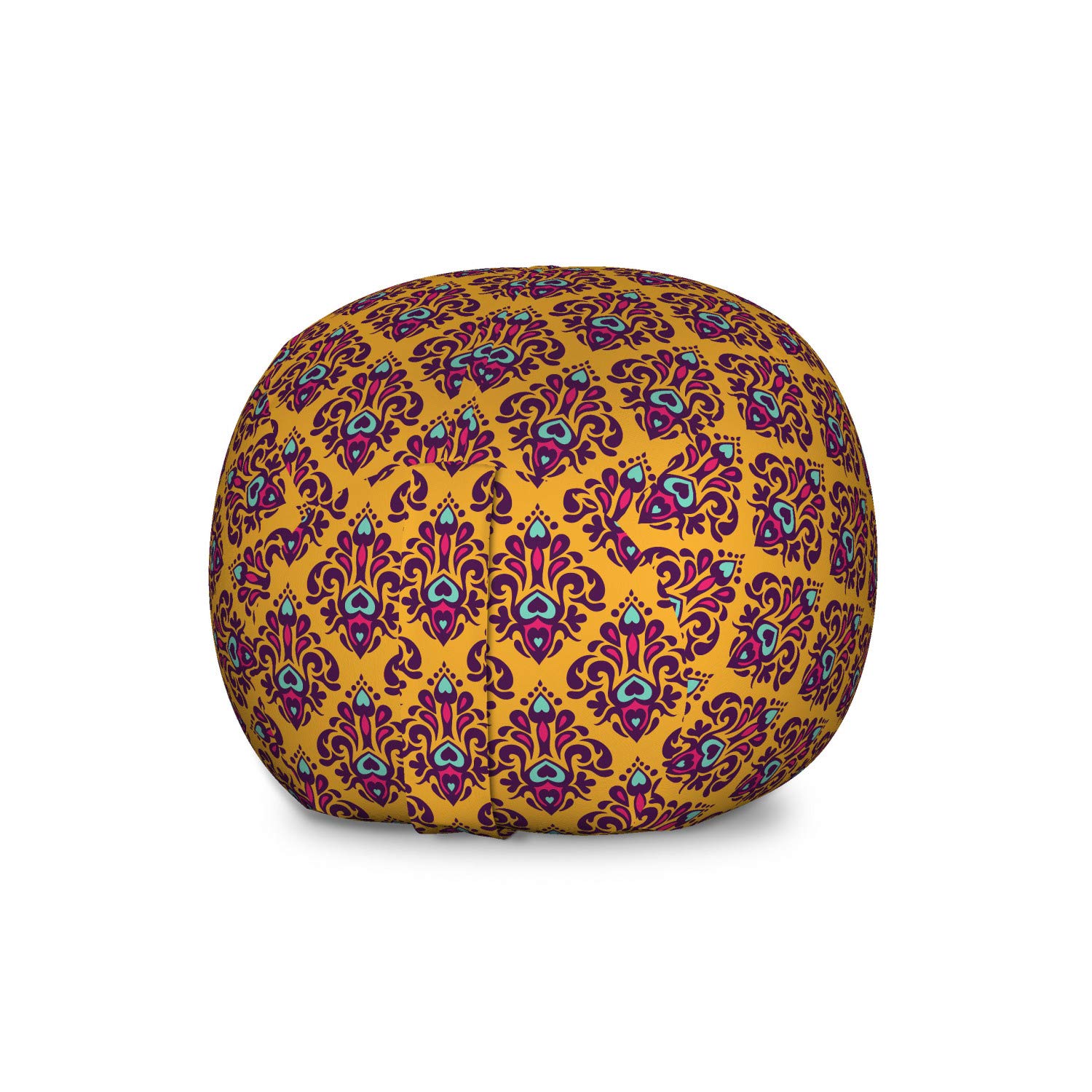Ambesonne Damask Storage Toy Bag Chair - Medieval Renaissance Rococo Pattern, Large Washable Stuffed Animal Organizer (Marigold Multicolor) | Kids Room Decor, Playroom Storage, Nursery Organization