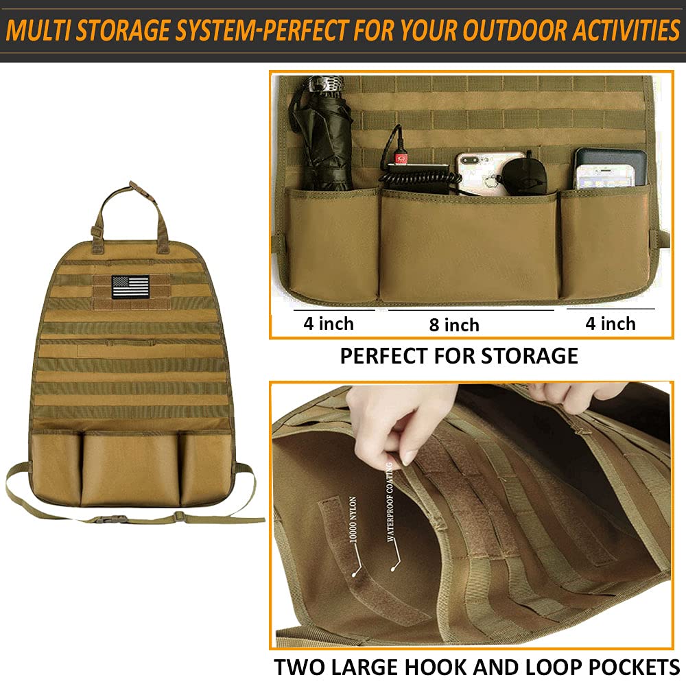 Tactical MOLLE Seat Back Organizer - Durable Car Seat Cover Protector with Vehicle Panel (TAN) - Perfect for SUV, Truck & Off-Road Adventures