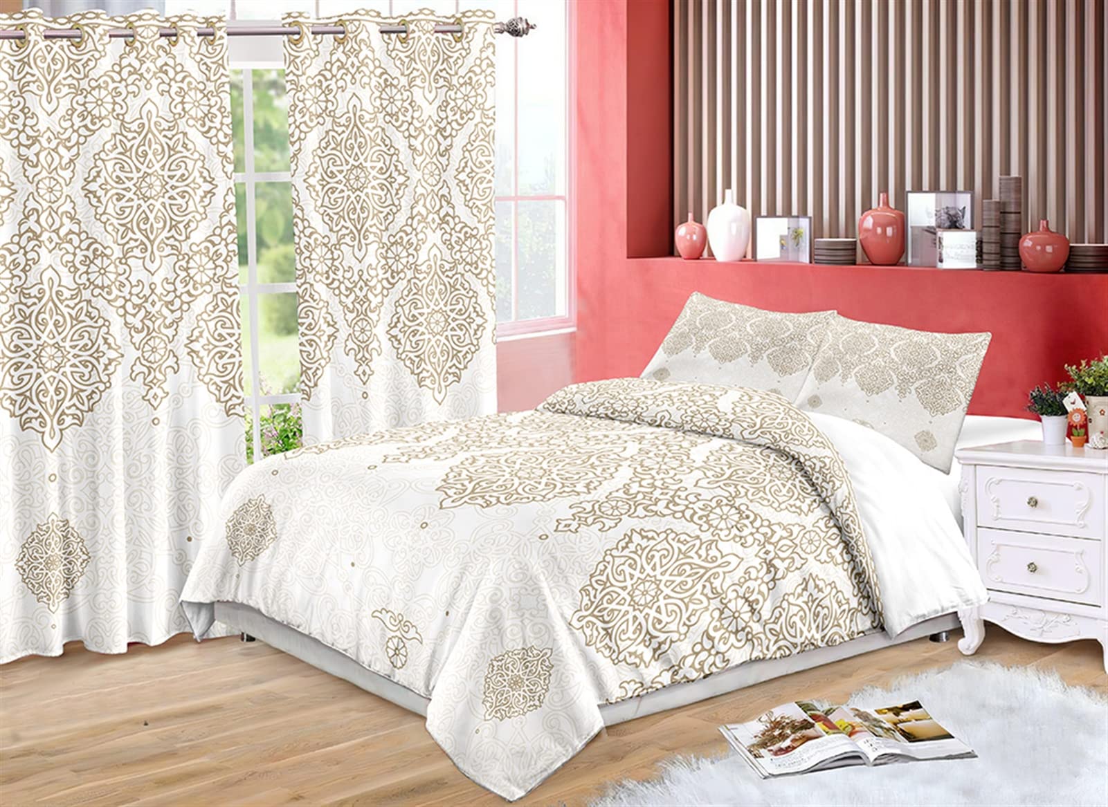 Vintage GIBZ 4-Piece Queen Bedding Set - Soft Duvet Cover, Pillowcases & Matching Curtains - Colorful Pattern Comforter Set for Cozy Bedroom Decor