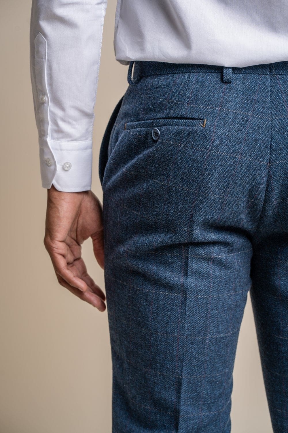 Cavani Carnegi Men's Slim Fit Blue Check Tweed Dress Pants - Formal Office Wear & Business Casual Trousers for Professional Style