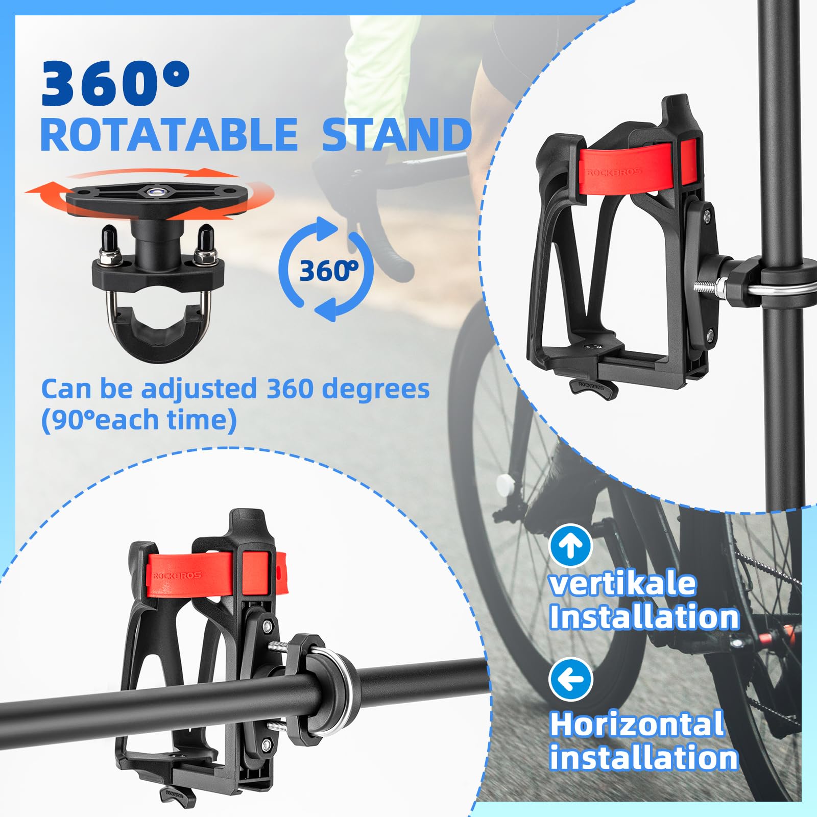 ROCKBROS Adjustable Bike Water Bottle Cage Holder - Universal Fit for 2.3-3