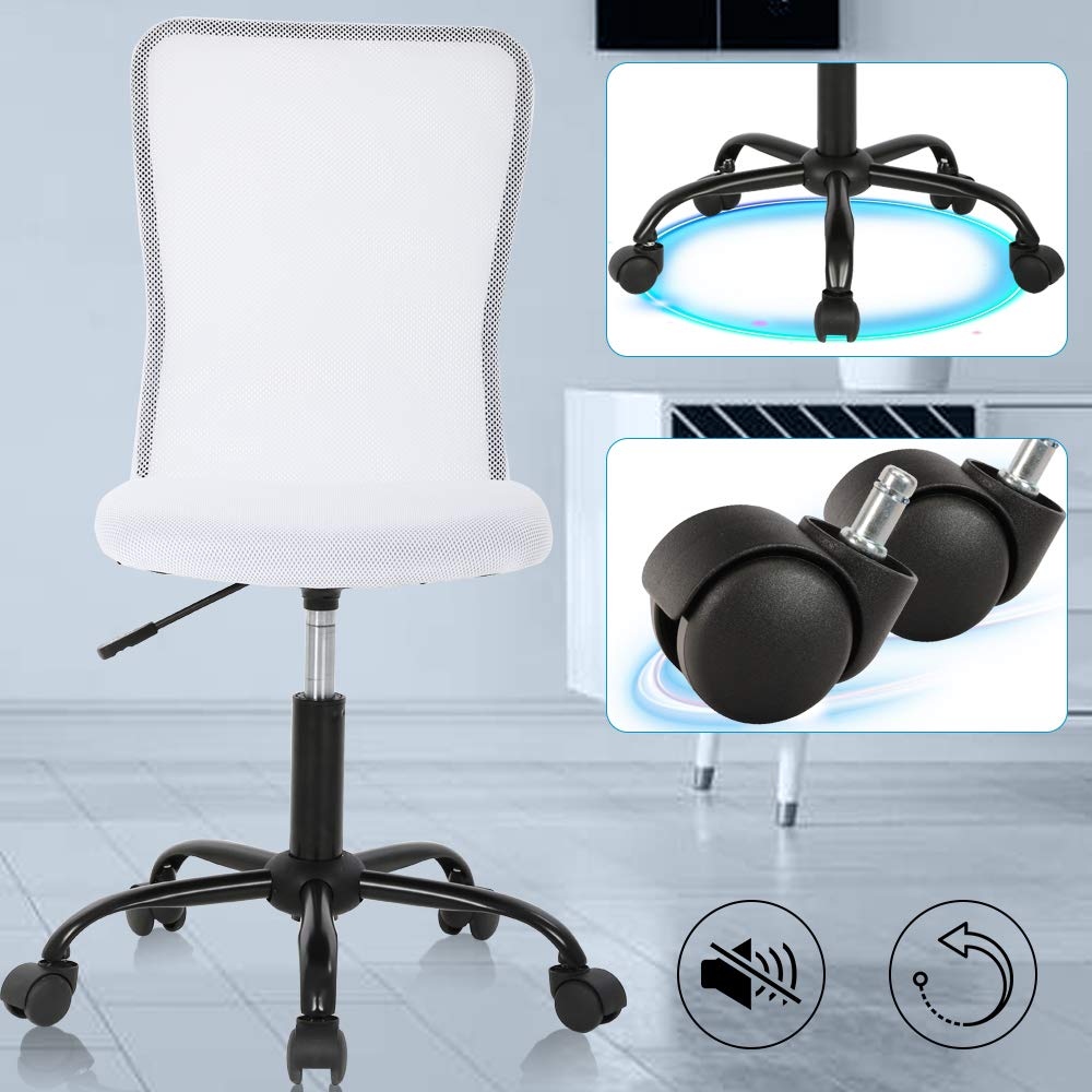Ergonomic Home Office Chair - Adjustable Height Mid Back Mesh Computer Desk Chair for Students & Professionals - Modern No Armrest Rolling Swivel Task Chair (White) - Perfect for Small Offices, Gaming & Remote Work