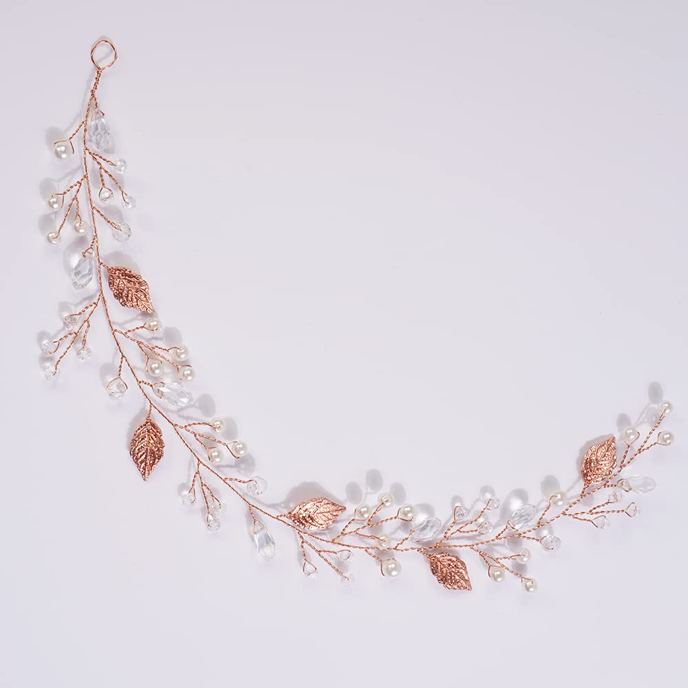 JWICOS Rose Gold Crystal Beaded Wedding Headband - Elegant Princess Hair Vine with Pearls for Brides, Bridesmaids, Women & Girls | Perfect for Weddings, Proms, Parties & Special Occasions