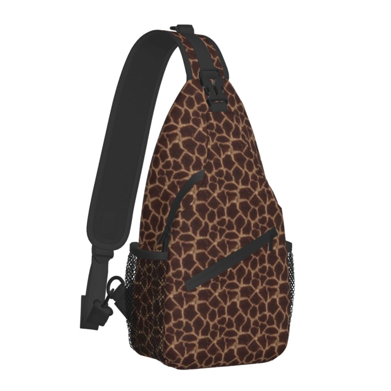 AMRANDOM Giraffe Print Sling Bag - Brown & Red Pattern Crossbody Shoulder Bag for Women & Men - Perfect for Outdoor Travel, Hiking & Daily Commute