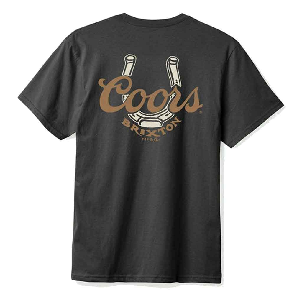 Brixton x Coors Luck Short Sleeve T-Shirt for Men - Black Cotton Tee - Casual Streetwear for Summer Outfits & Music Festivals