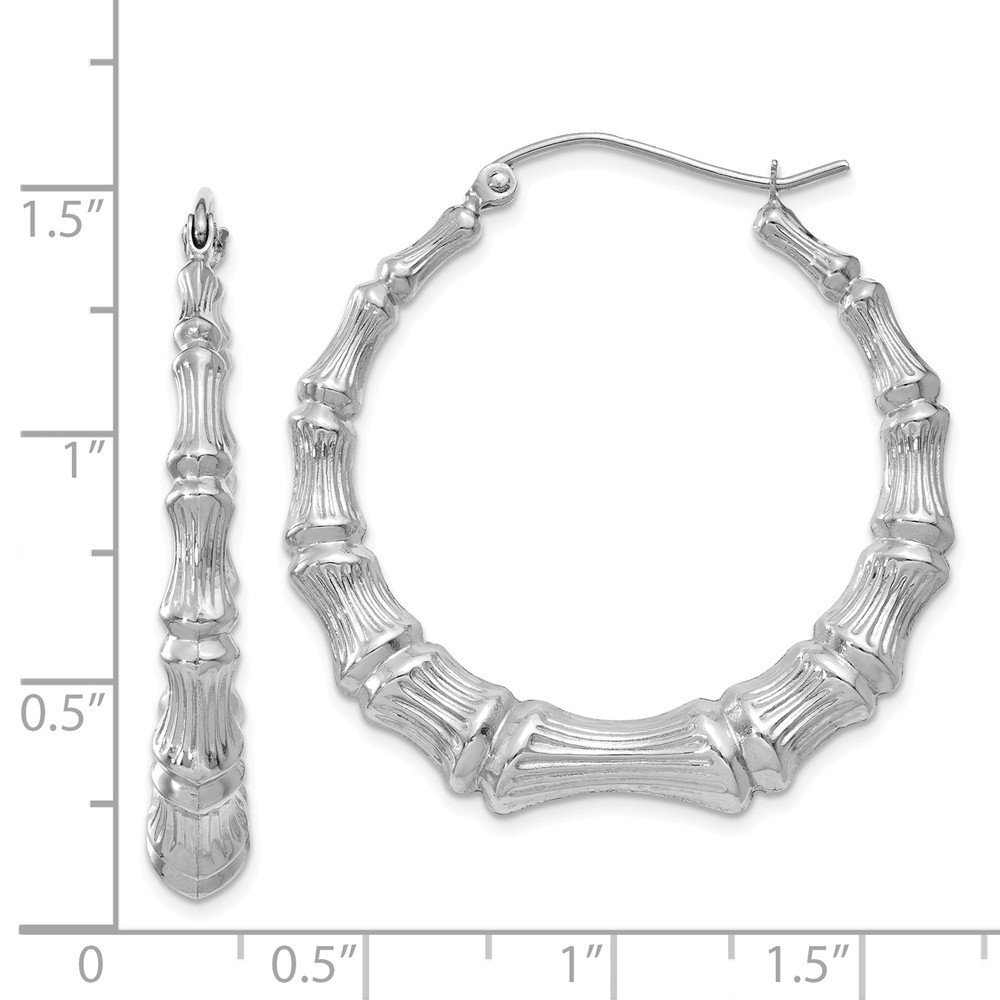 14K Solid White Gold Bamboo Hoop Earrings for Women - 36mm x 34mm Dainty Everyday Jewelry, Perfect for Office, Date Night & Special Occasions