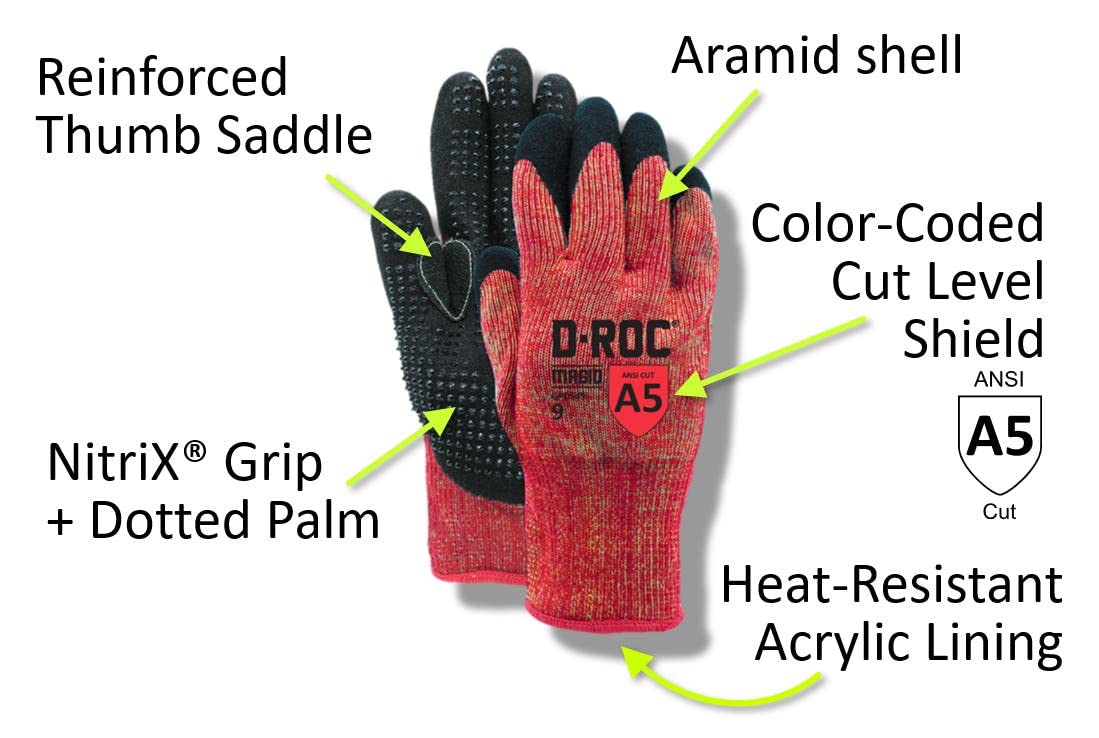 Heat Resistant Cut Level A5 Work Gloves - 24 Pairs, Nitrile Palm-Dot Coated (Nitrix), Size 11/XXL, Reusable, 13-Gauge Aramid Shell - Ideal for Welding, Construction & Industrial Safety (GPD549)
