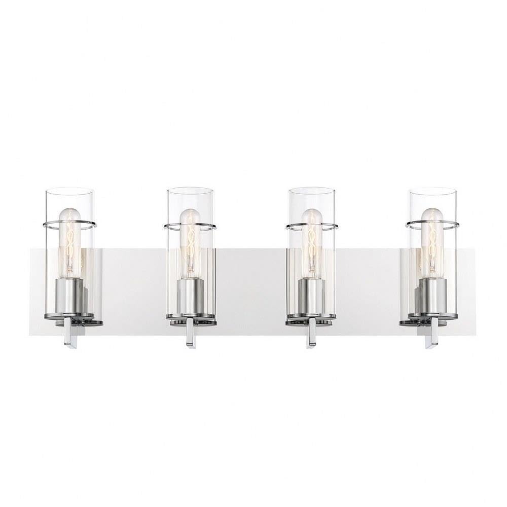 Bailey Street Home 4-Light Bathroom Vanity Light Fixture - 8.75 x 26 Inches Chrome Finish with Clear Glass Shades - Modern Bathroom Lighting for Vanity, Mirror, or Powder Room - Model 79-BEL-2772763